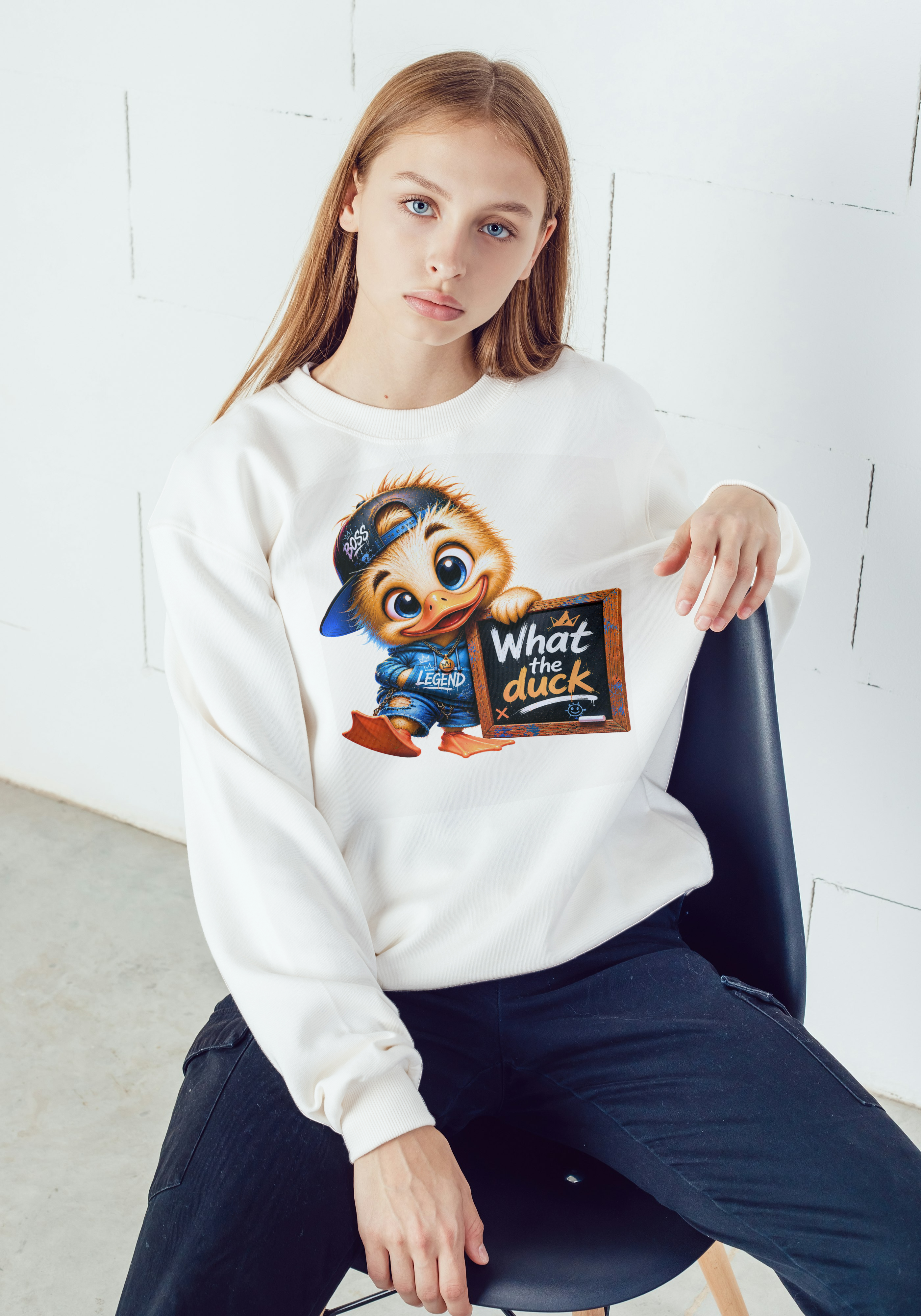 WOMENS TRENDY FUN SWEATSHIRT - What The DUCK