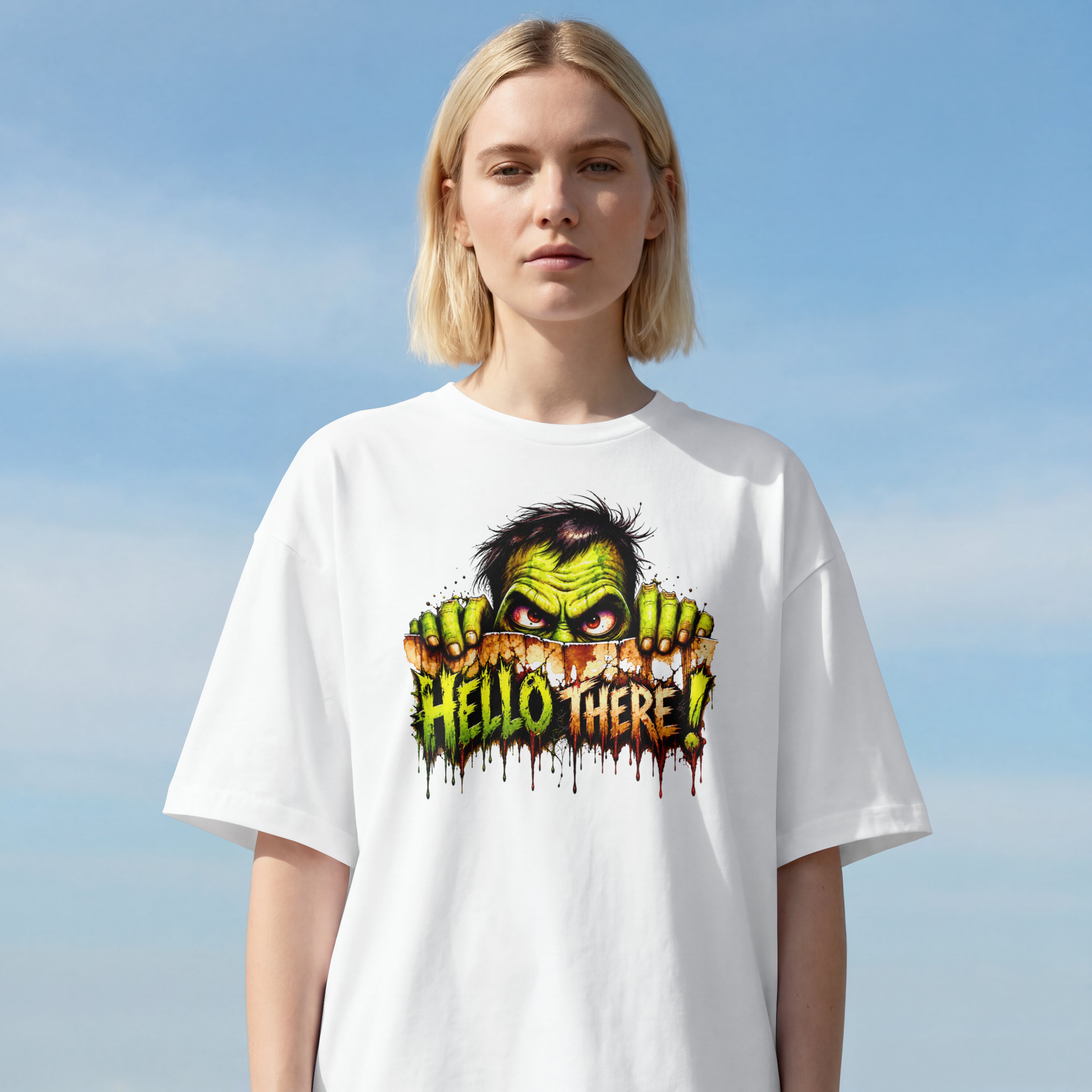 WOMENS SCARY STREETWEAR OVERSIZED T SHIRT - HEY THERE