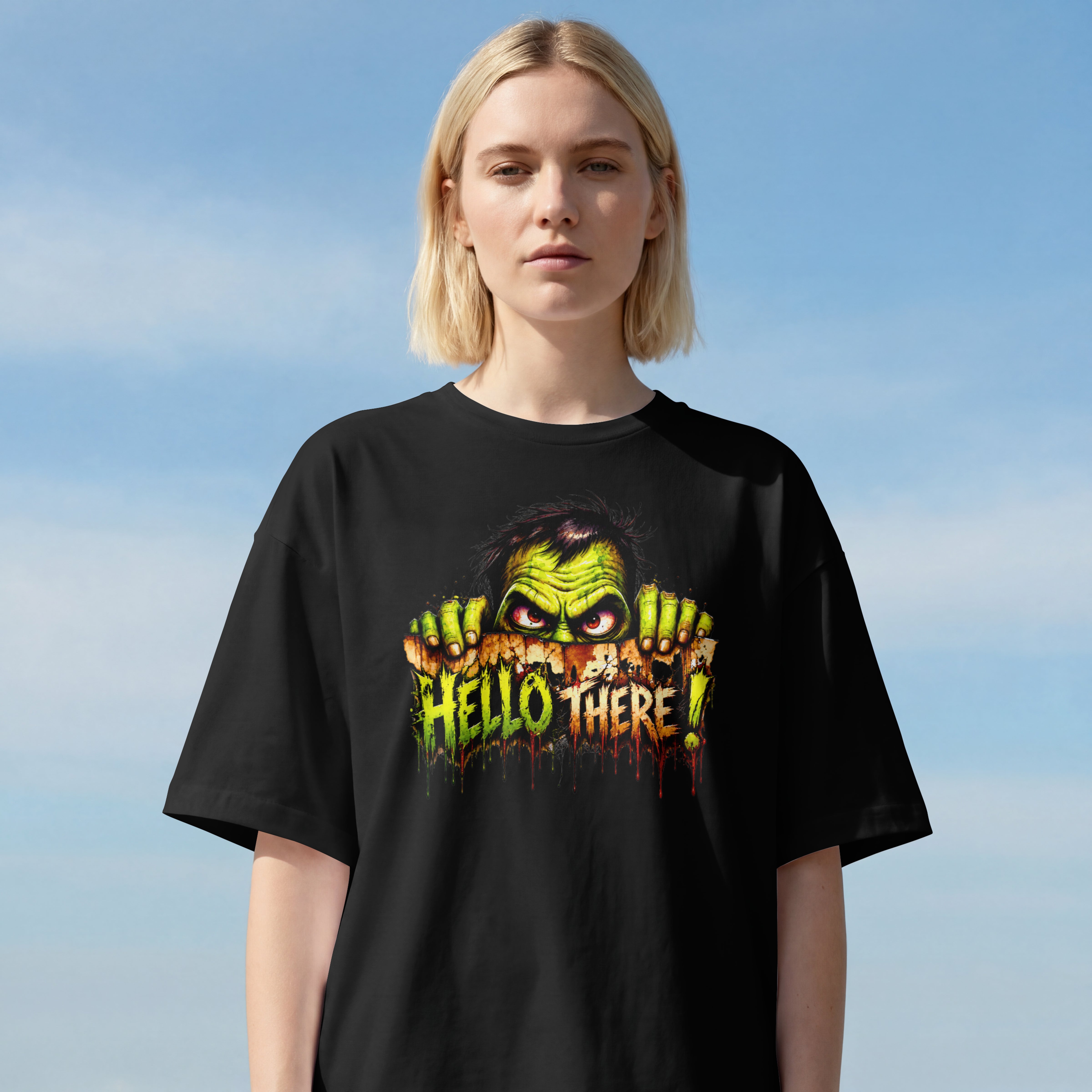 WOMENS SCARY STREETWEAR OVERSIZED T SHIRT - HEY THERE