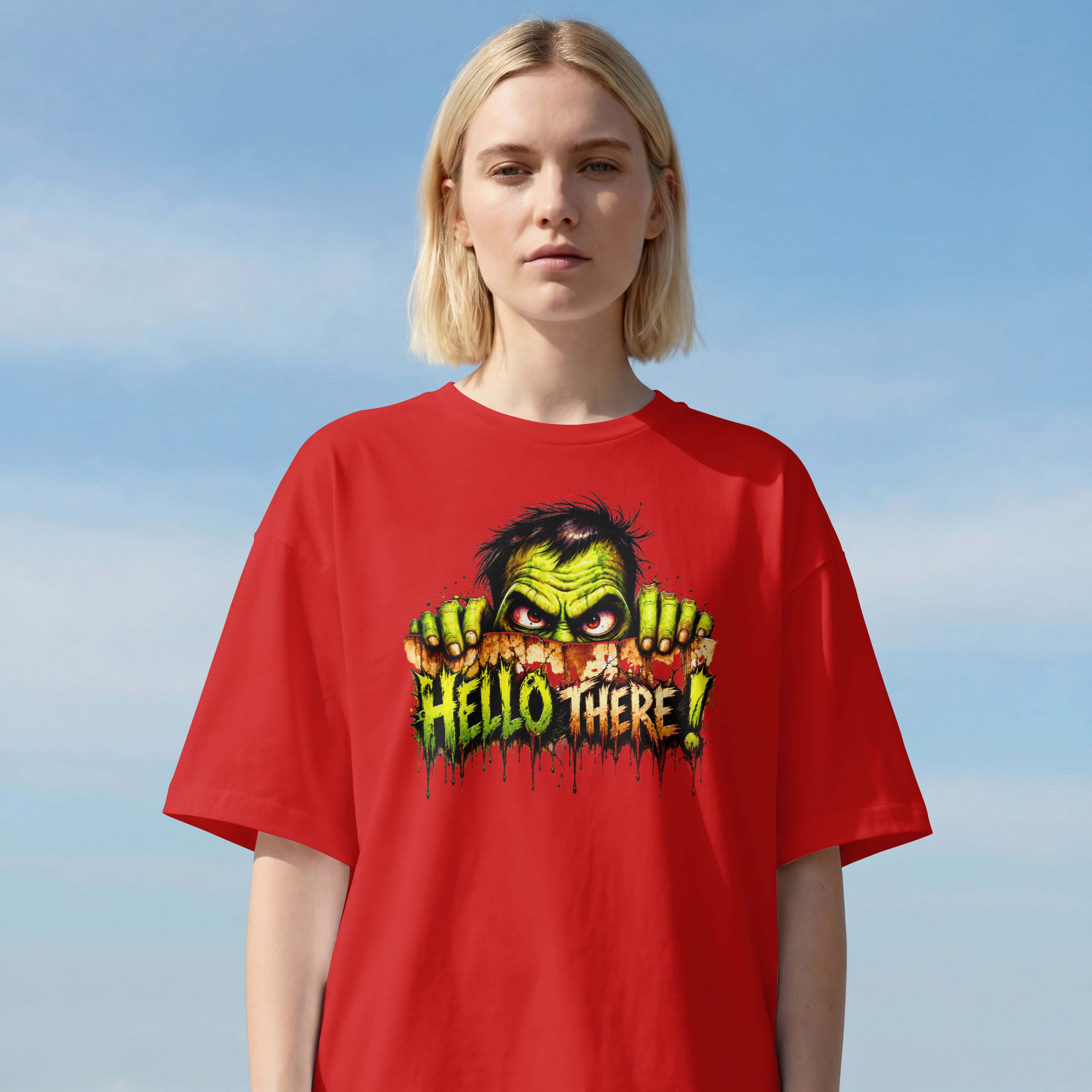WOMENS SCARY STREETWEAR OVERSIZED T SHIRT - HEY THERE