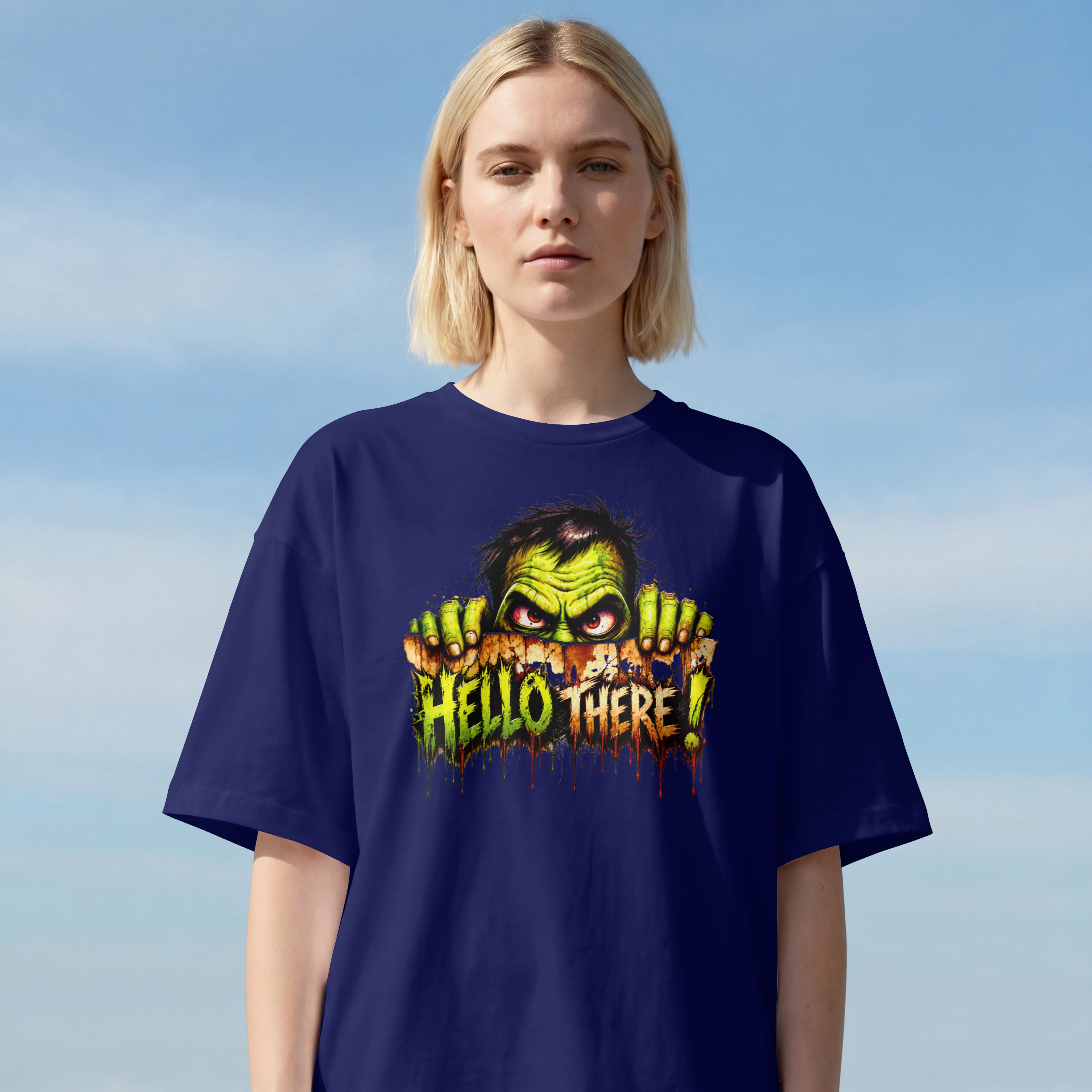 WOMENS SCARY STREETWEAR OVERSIZED T SHIRT - HEY THERE