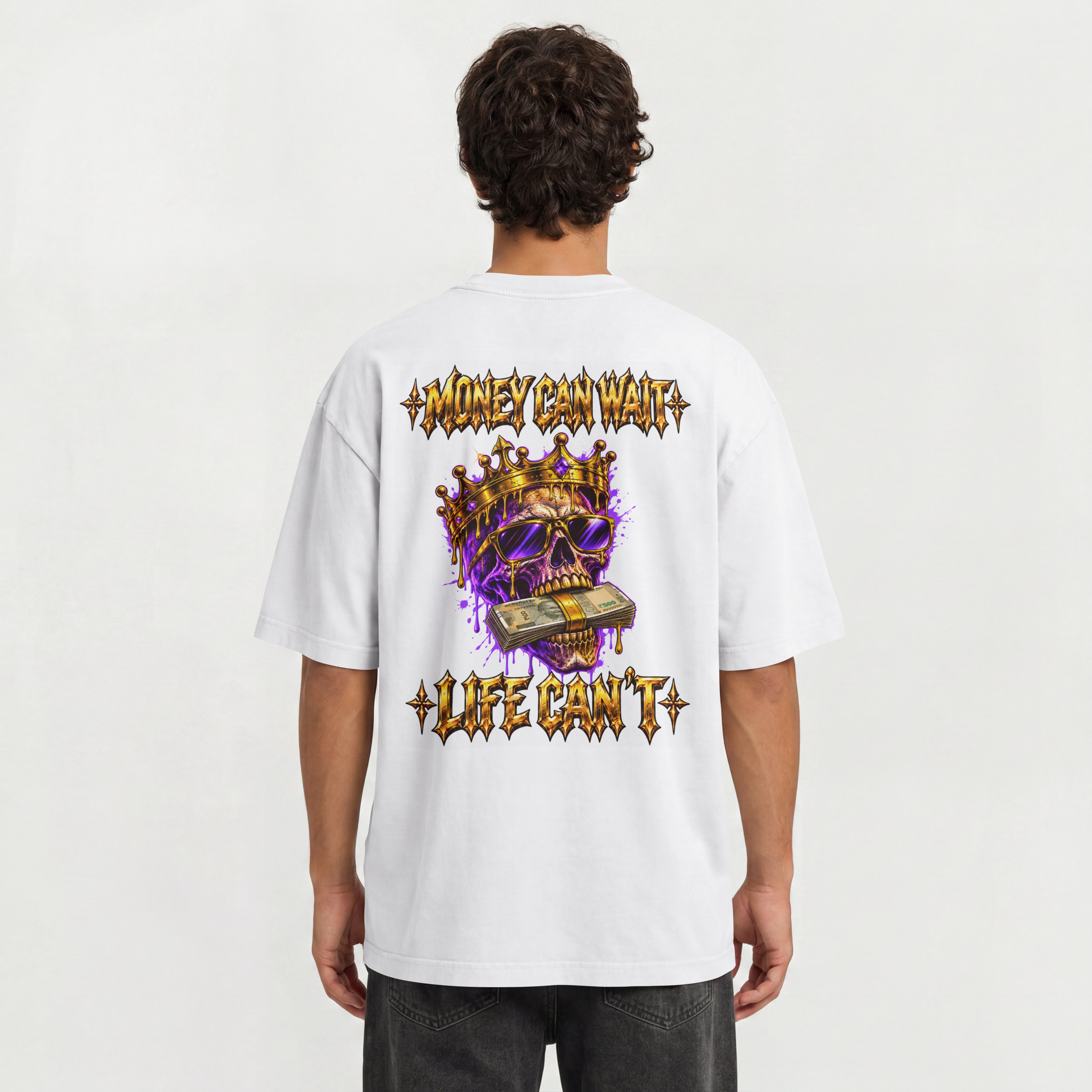 UNISEX MONEY STREETWEAR OVERSIZED T SHIRT - LIFE CANT WAIT