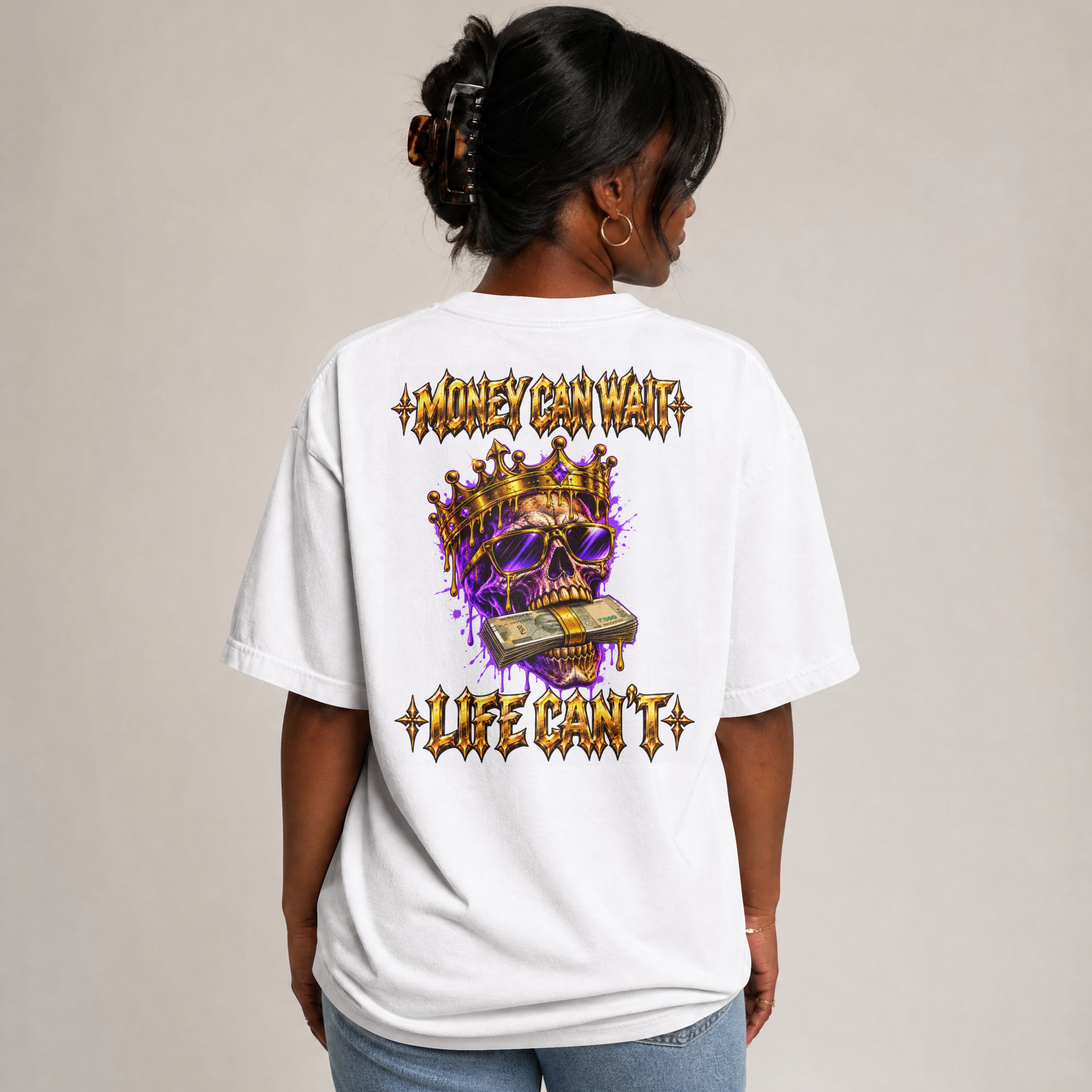 UNISEX MONEY STREETWEAR OVERSIZED T SHIRT - LIFE CANT WAIT
