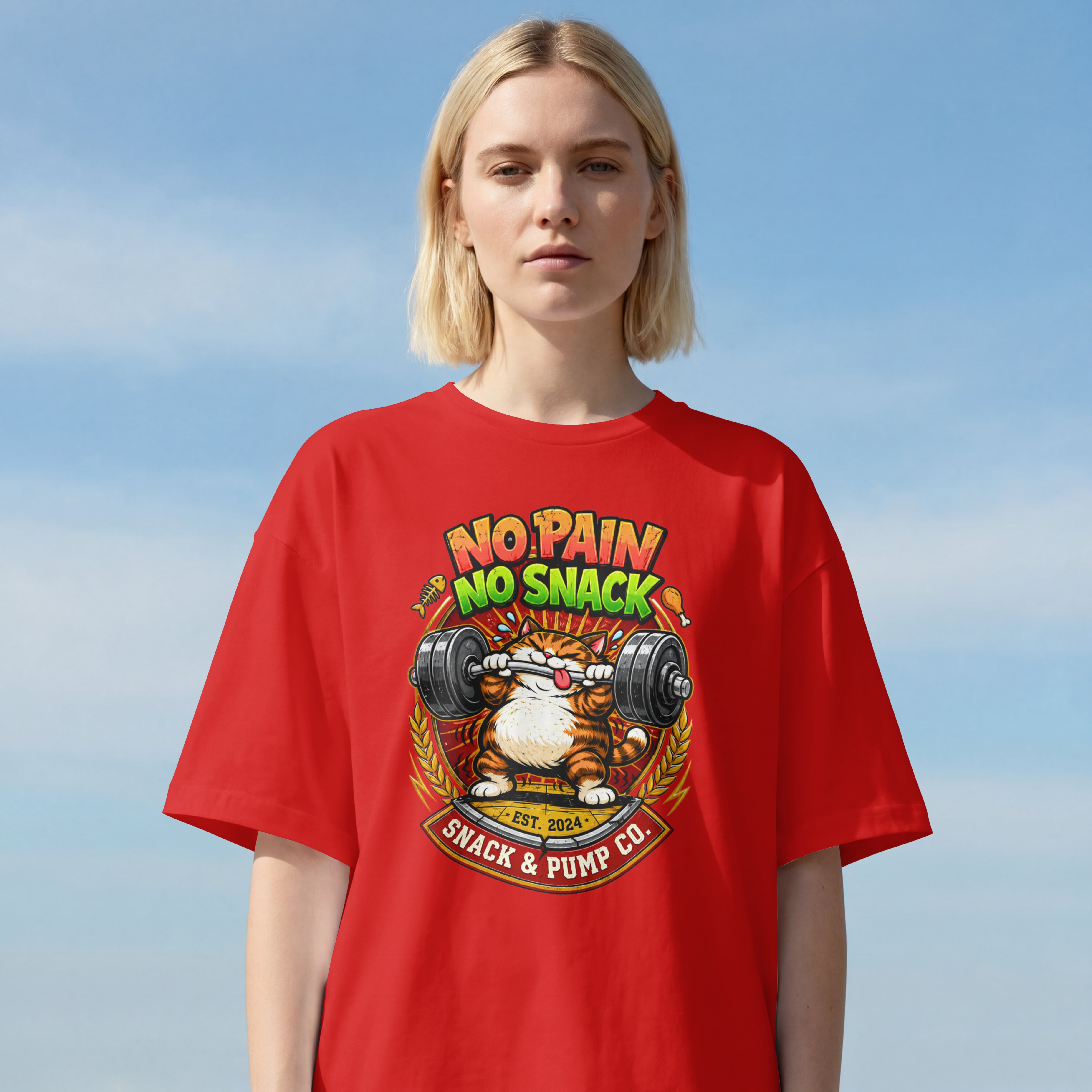 WOMENS FUNNY OERSIZED T SHIRT - NO PAIN NO SNACKS