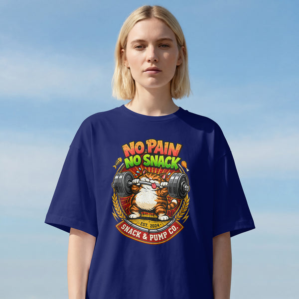 WOMENS FUNNY OERSIZED T SHIRT - NO PAIN NO SNACKS