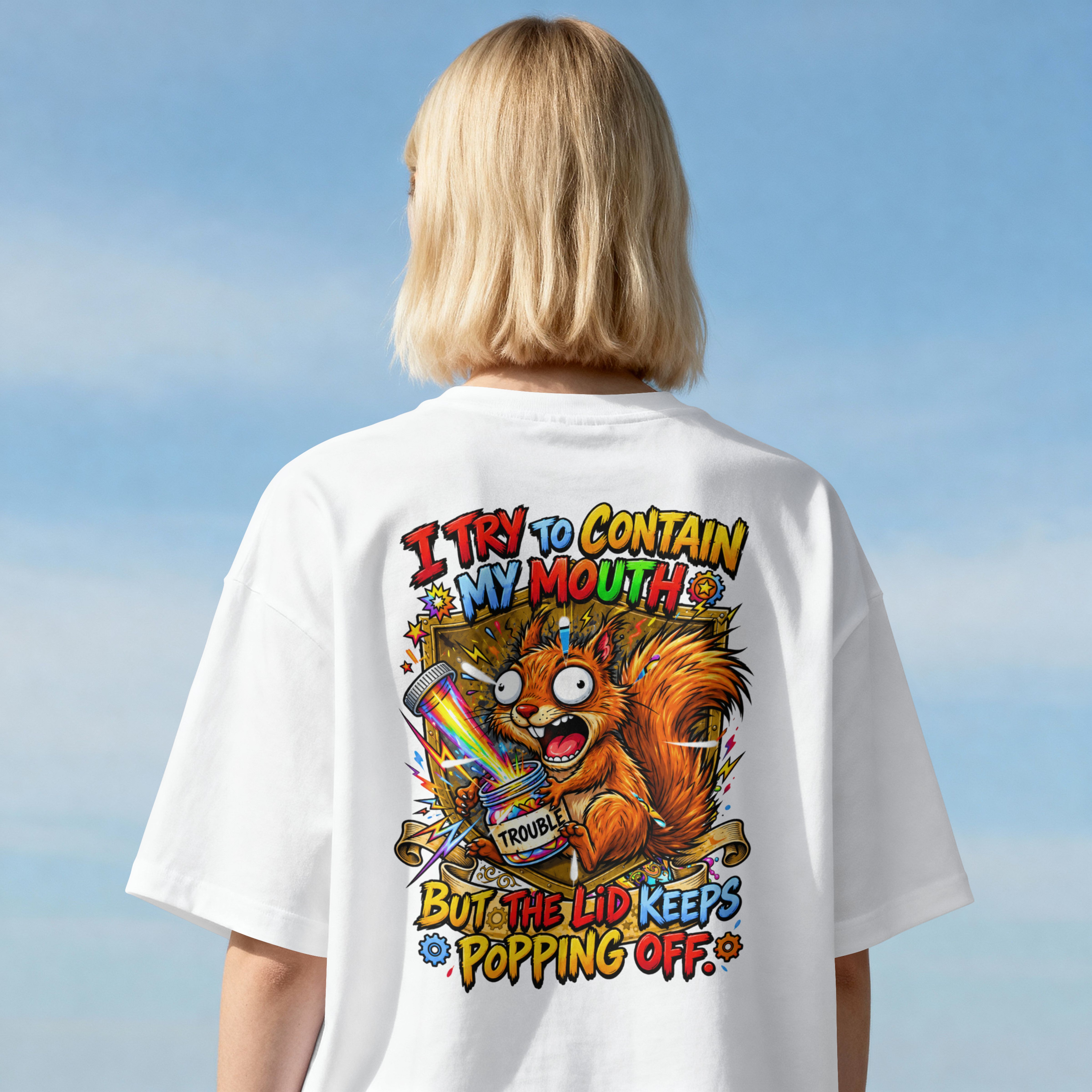 WOMENS FUNNY STREET WEAR OVERSIZED T SHIRT - SHUTTING THE MOUTH