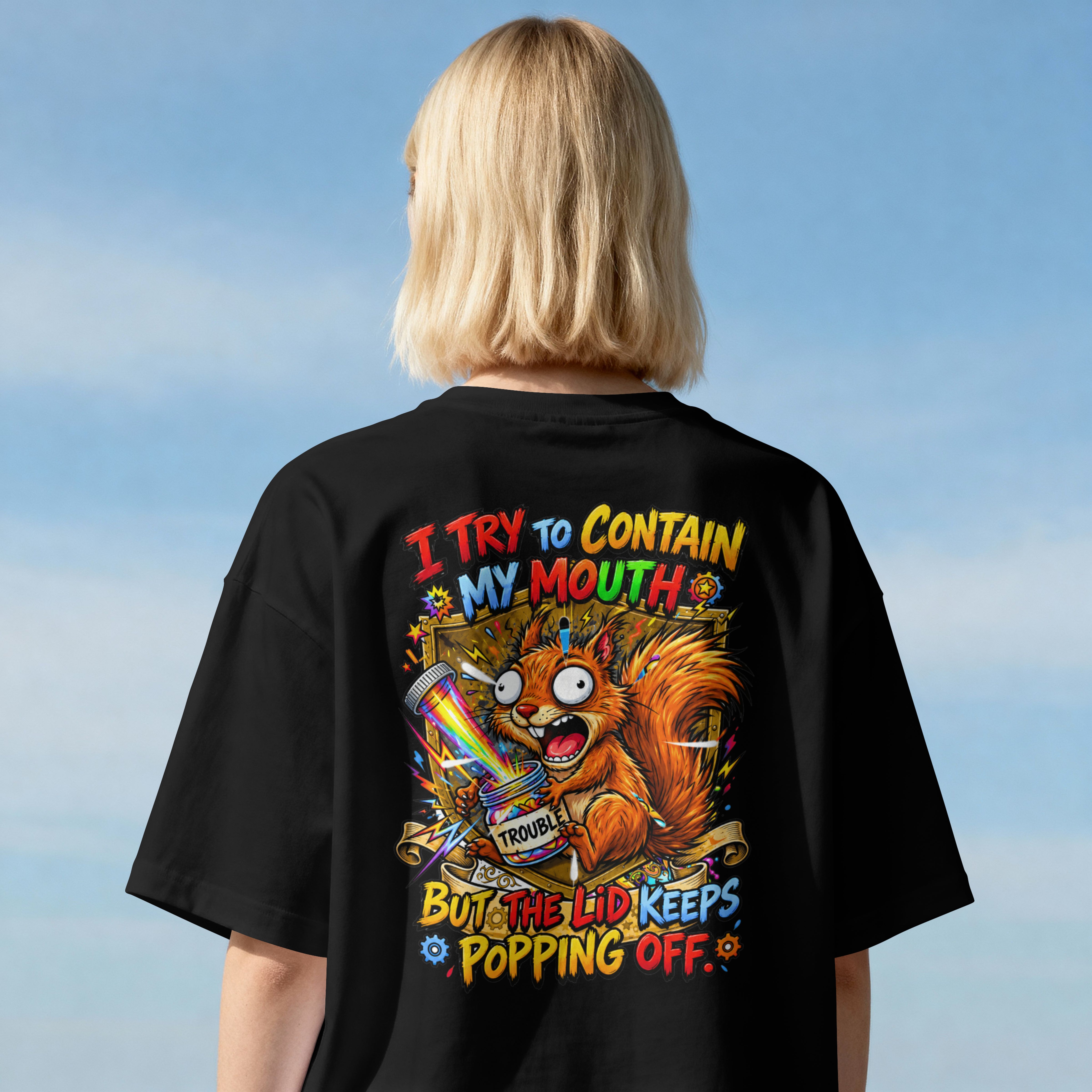 WOMENS FUNNY STREET WEAR OVERSIZED T SHIRT - SHUTTING THE MOUTH
