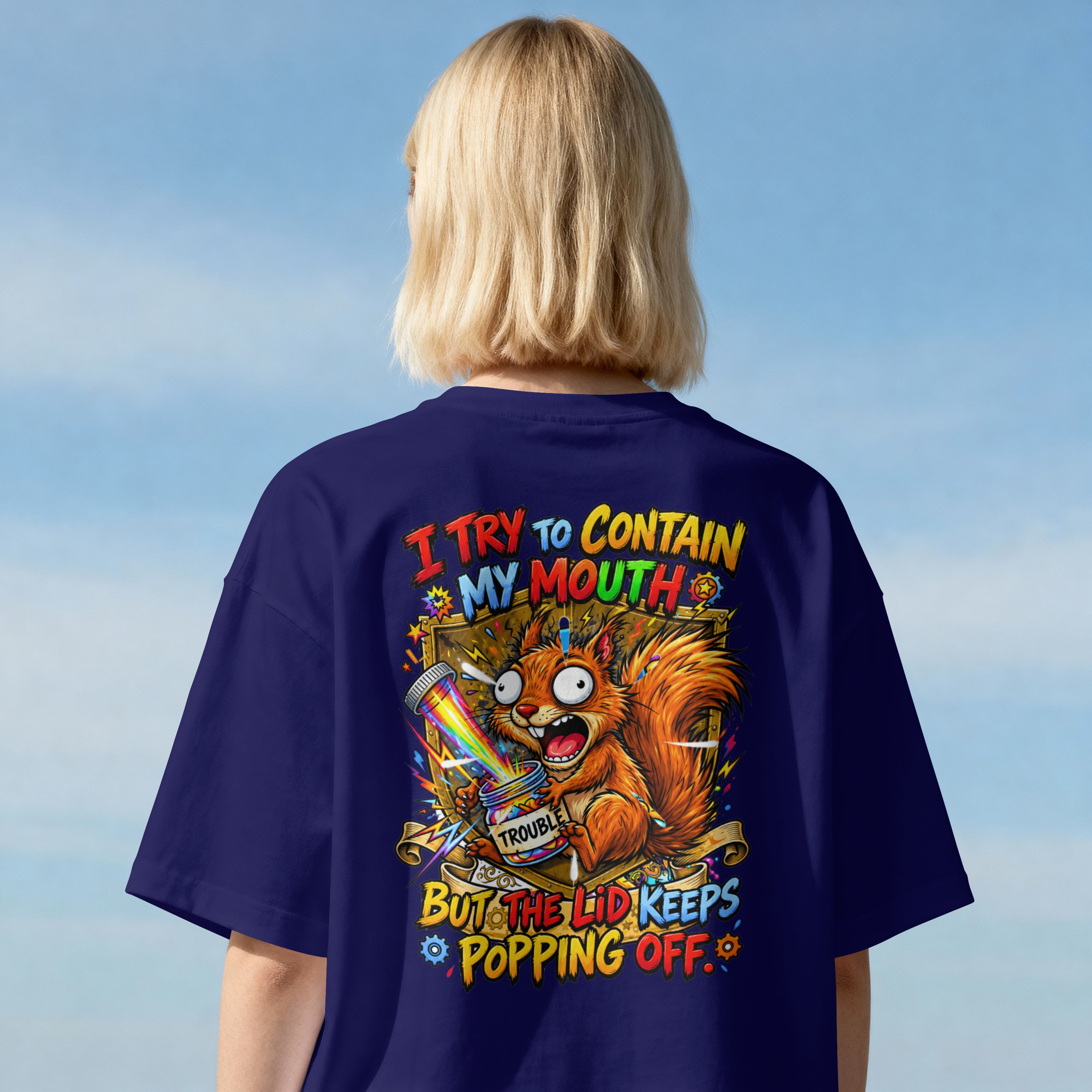 WOMENS FUNNY STREET WEAR OVERSIZED T SHIRT - SHUTTING THE MOUTH