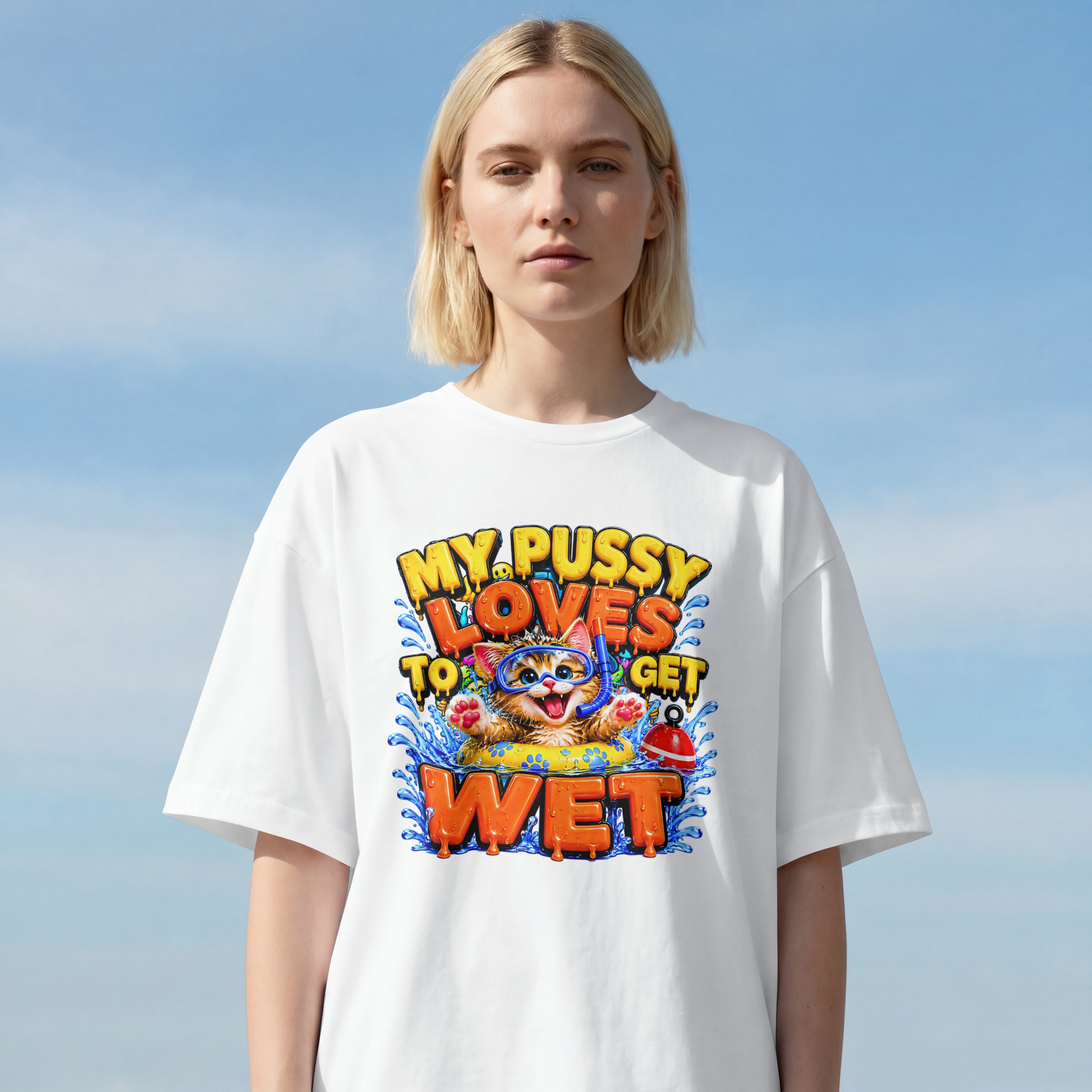 WOMENS 18 PLUS OVERSIZED T SHIRT - MY KITY LOVES TO WET