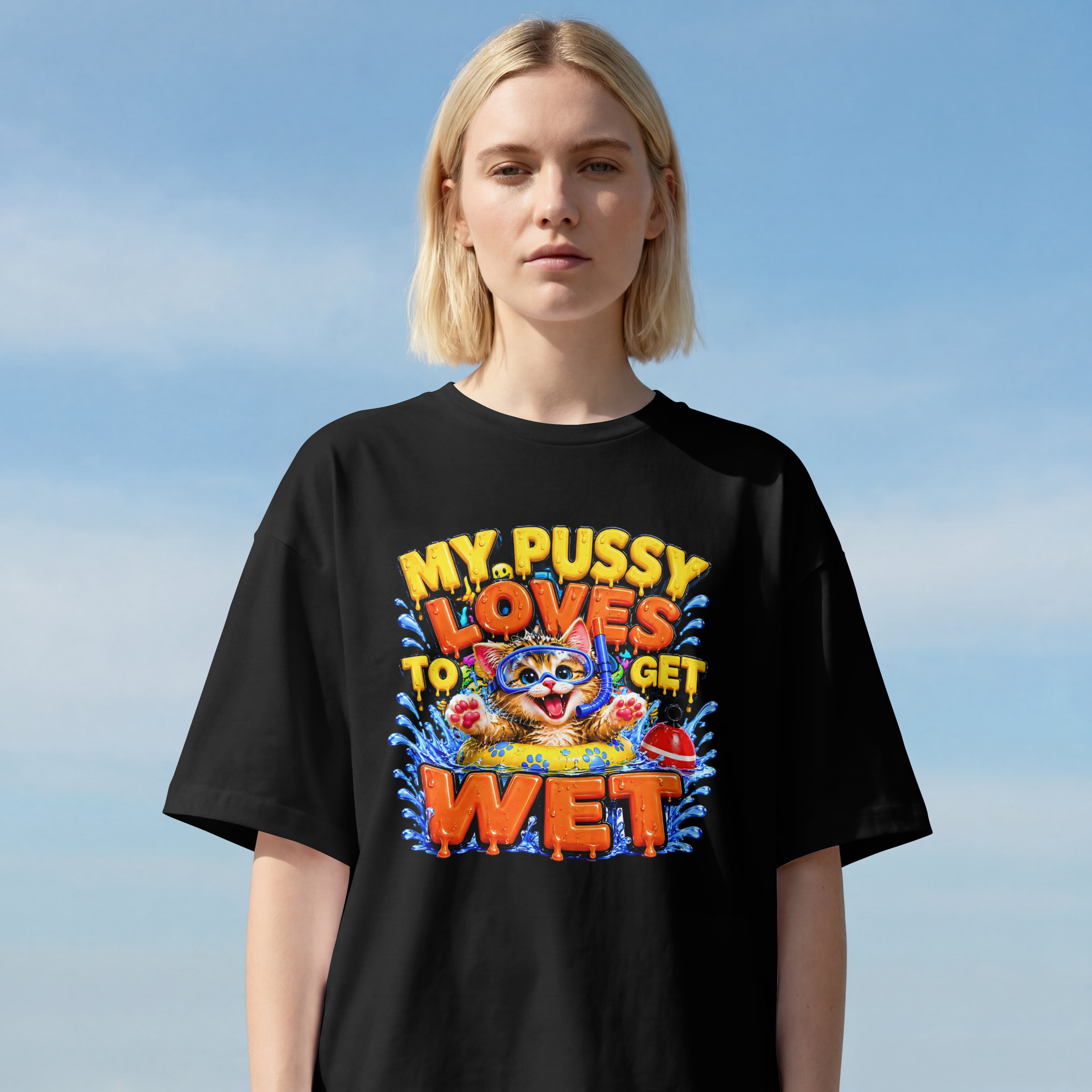 WOMENS 18 PLUS OVERSIZED T SHIRT - MY KITY LOVES TO WET