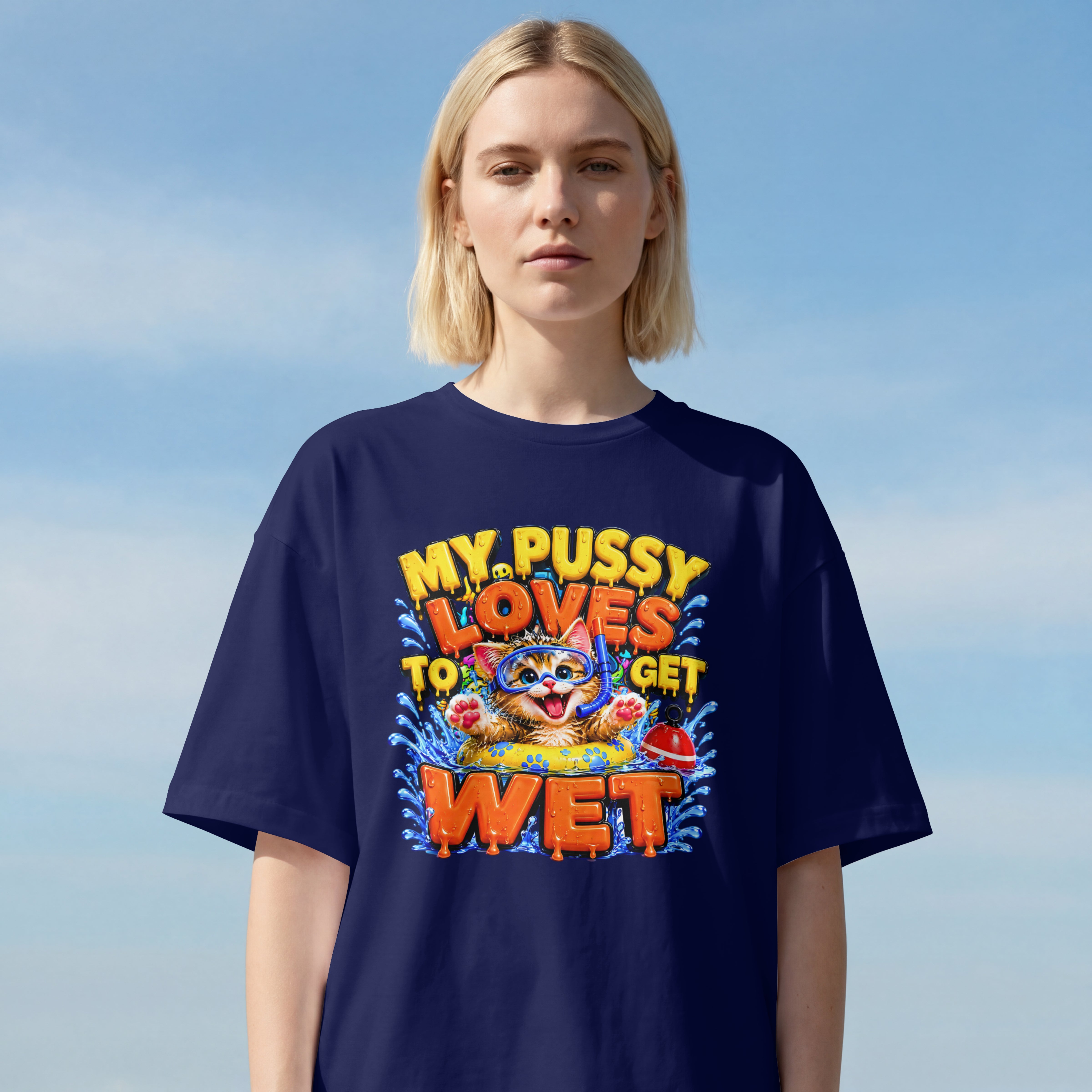 WOMENS 18 PLUS OVERSIZED T SHIRT - MY KITY LOVES TO WET