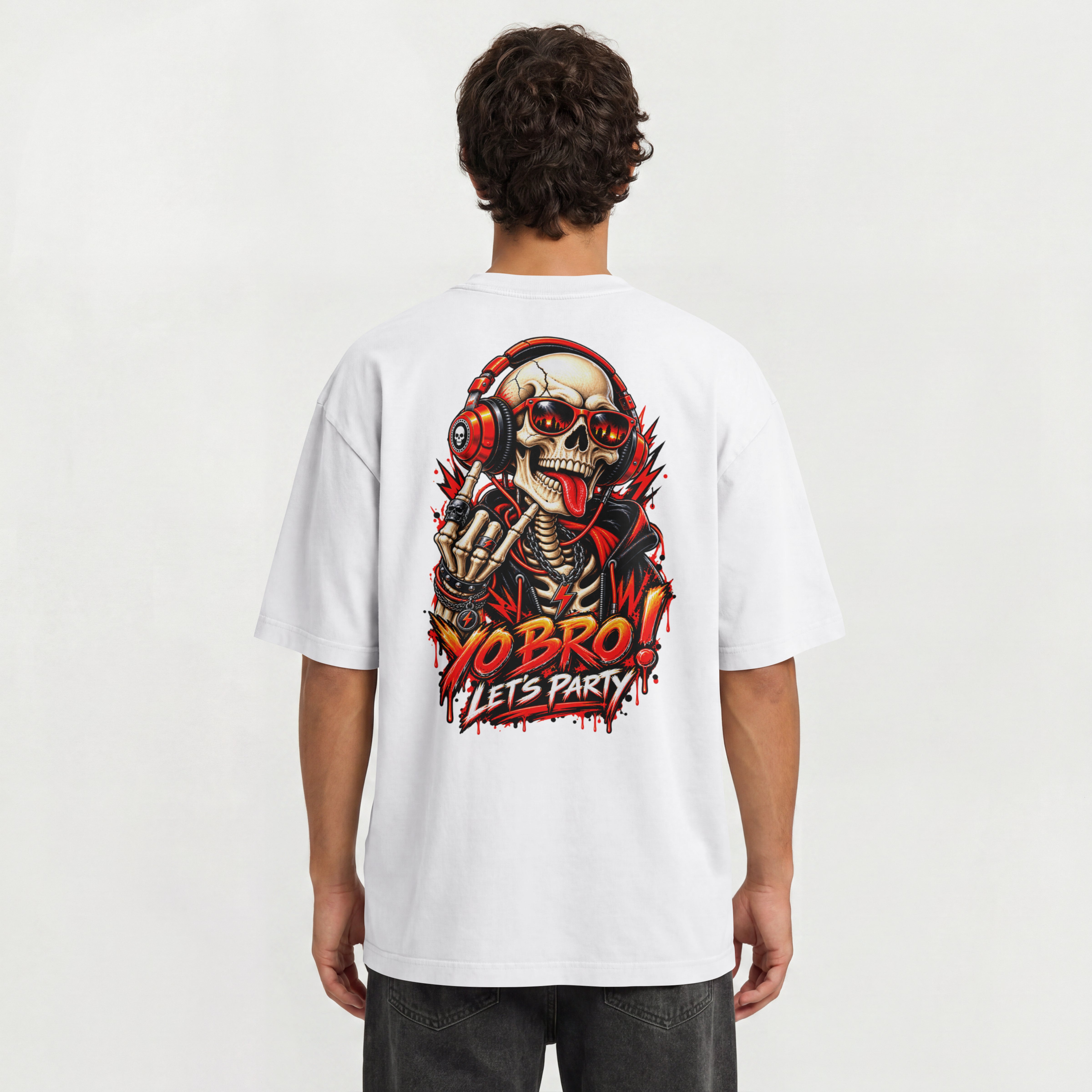 MENS STREETWEAR PARTY OVERSIZED T SHIRT - YO BRO