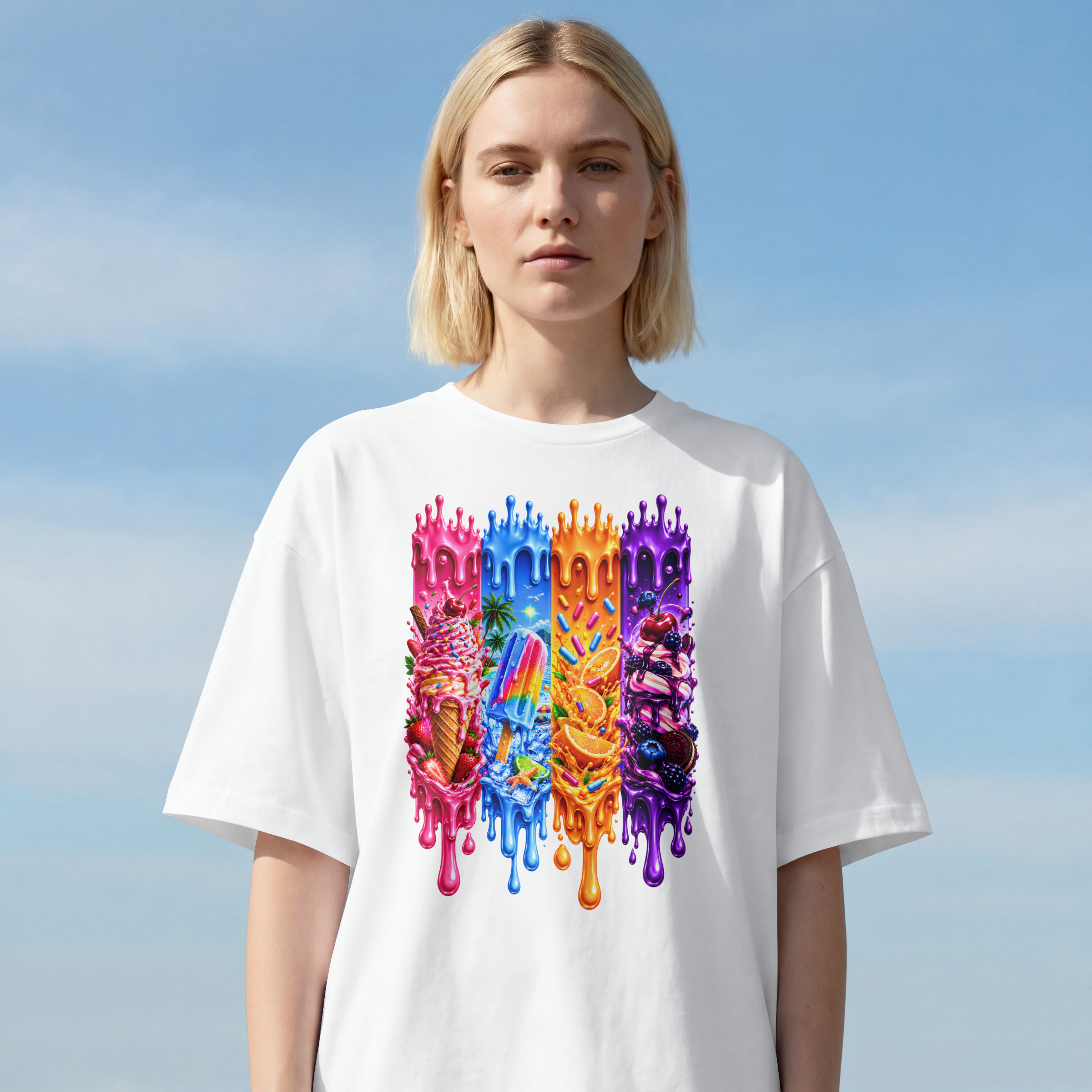 WOMENS TRENDY OVERSIZED T SHIRT - ICE CREAM LOVER