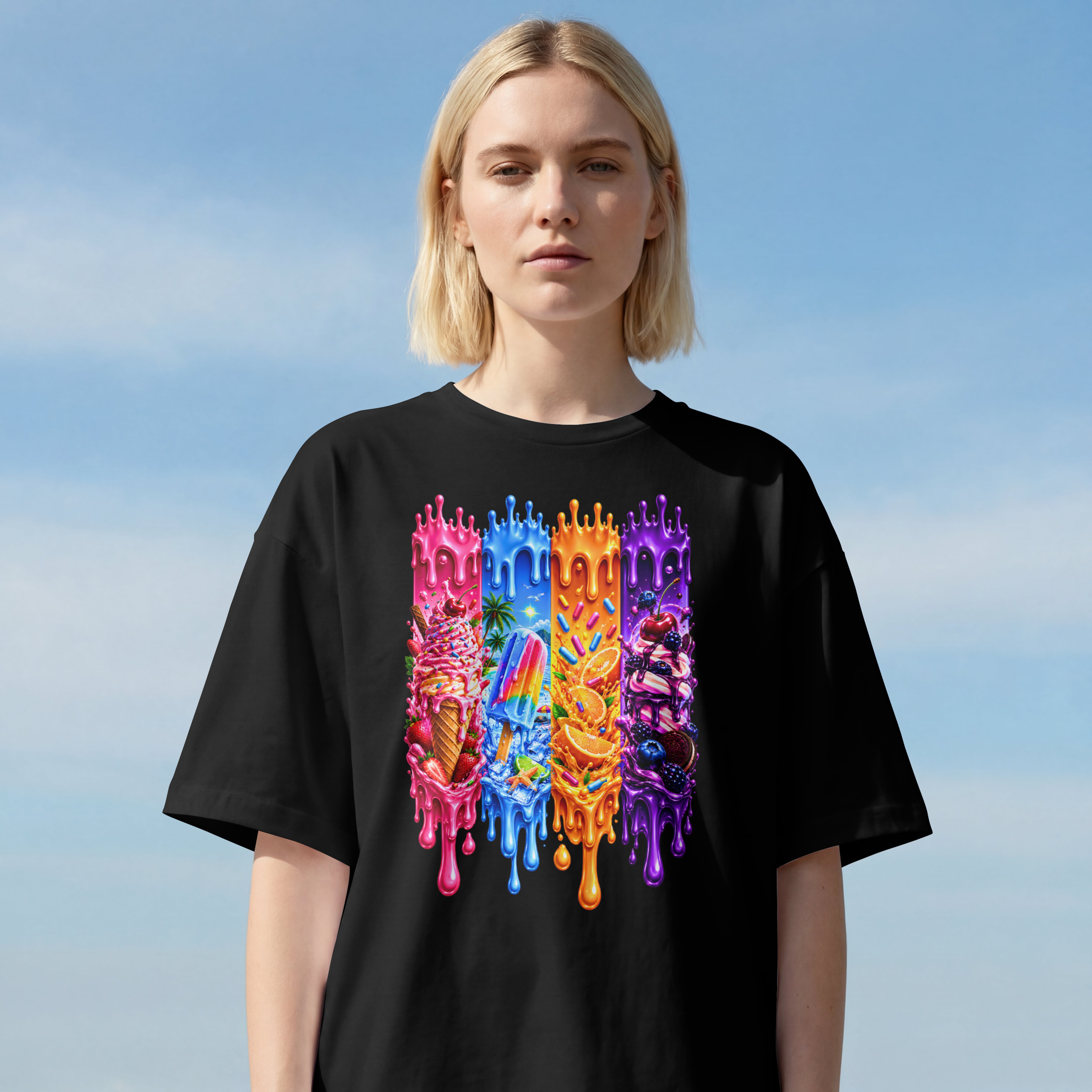 WOMENS TRENDY OVERSIZED T SHIRT - ICE CREAM LOVER