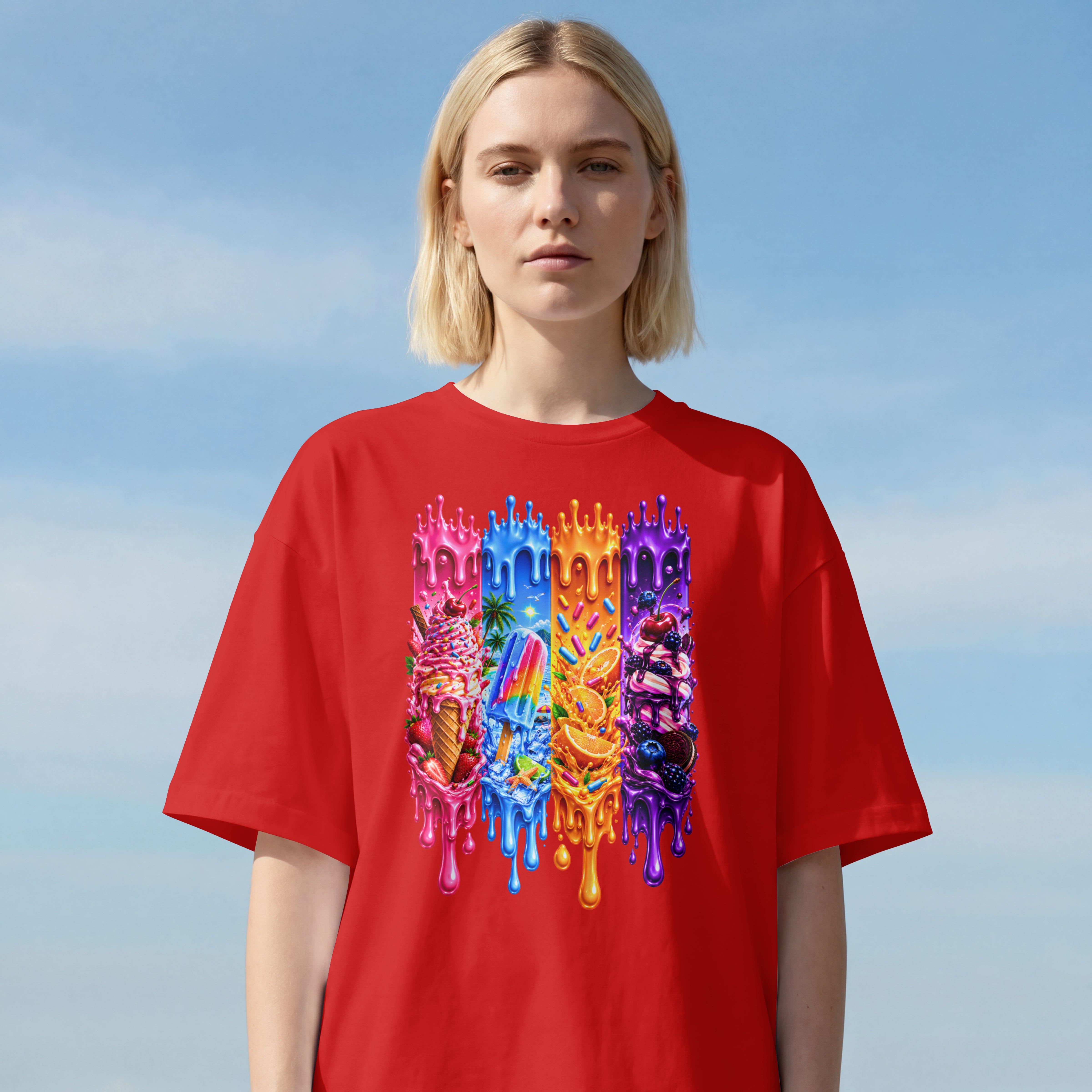 WOMENS TRENDY OVERSIZED T SHIRT - ICE CREAM LOVER
