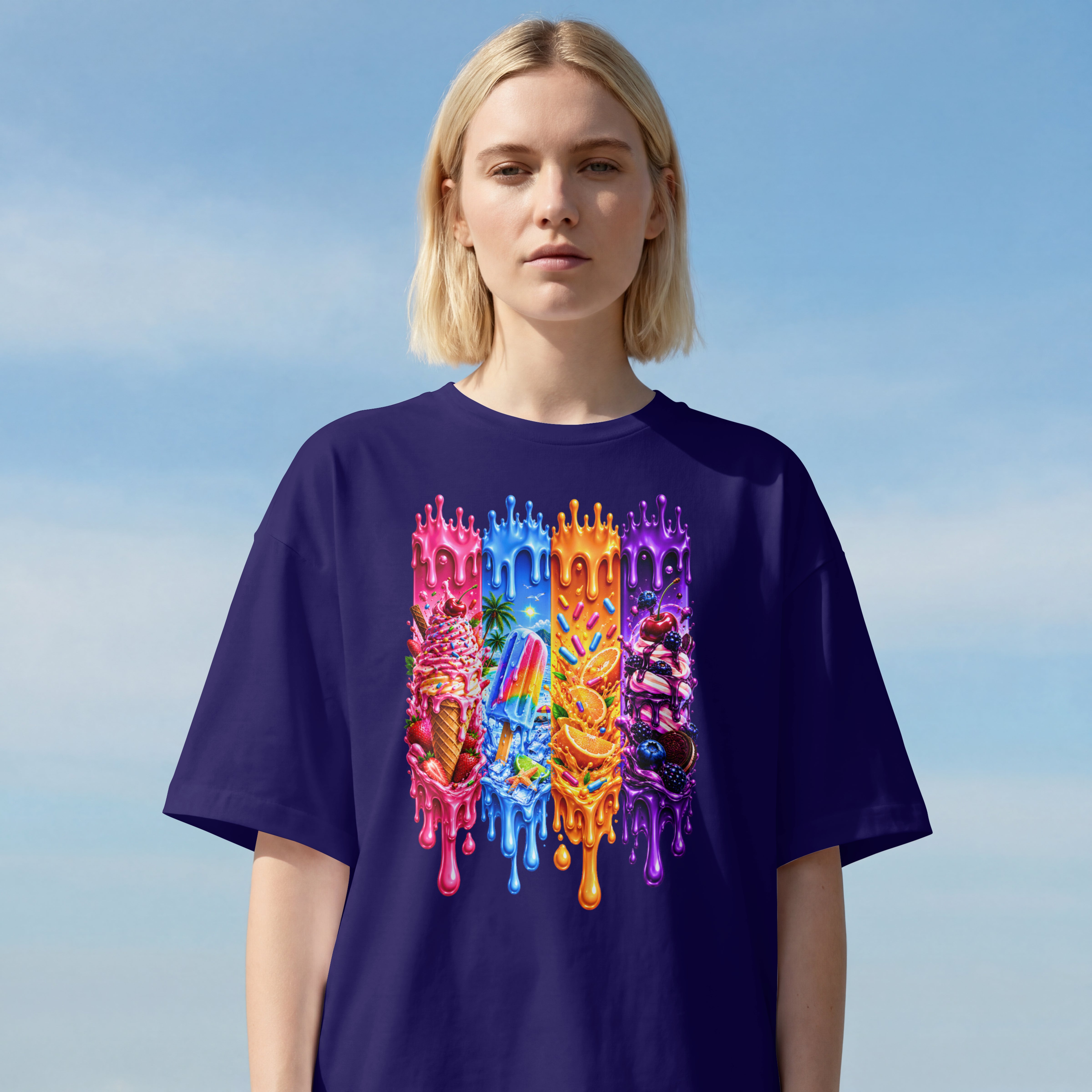 WOMENS TRENDY OVERSIZED T SHIRT - ICE CREAM LOVER