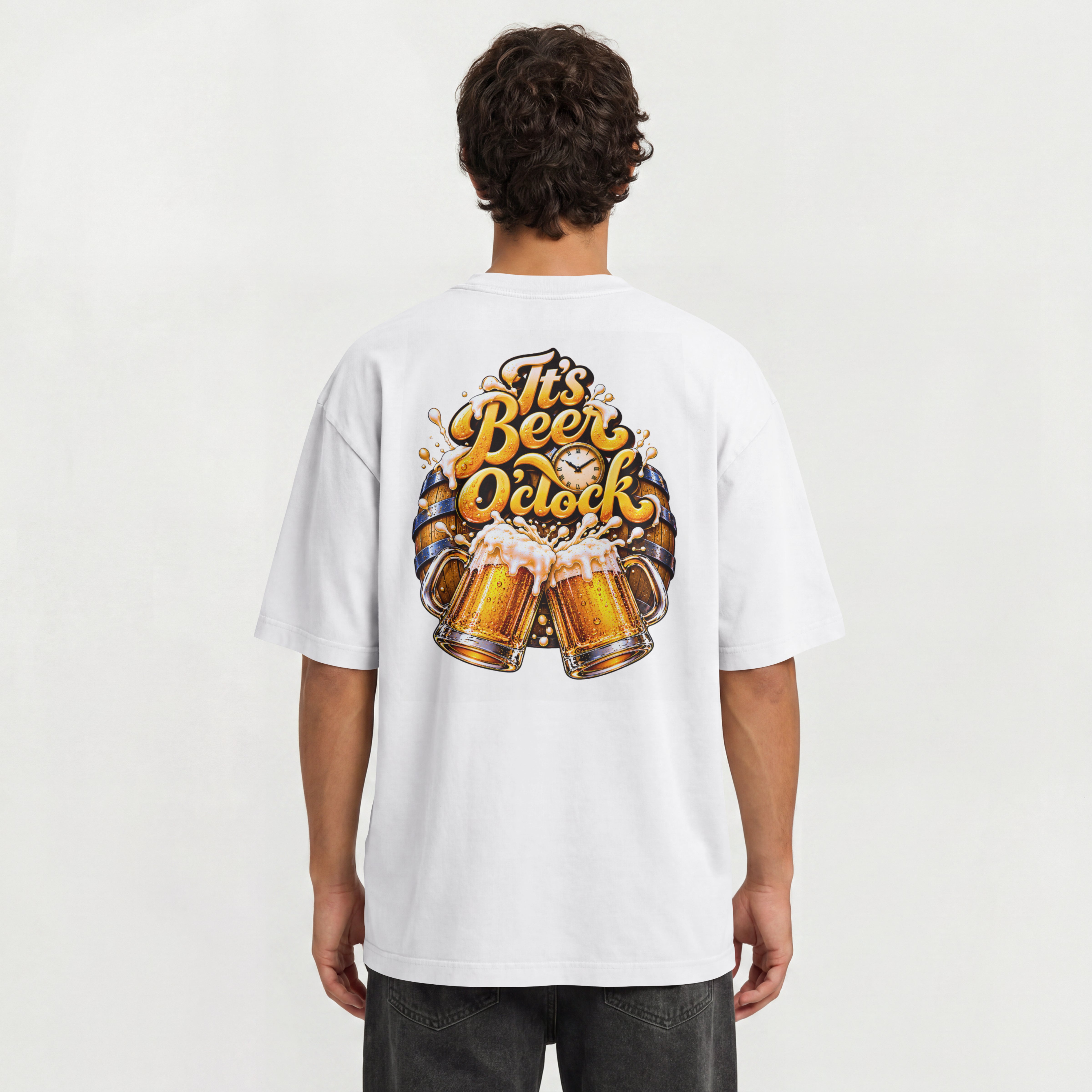 UNISEX TRENDY STREEWEAR OVERSIZED T SHIRT - BEER O CLOCK