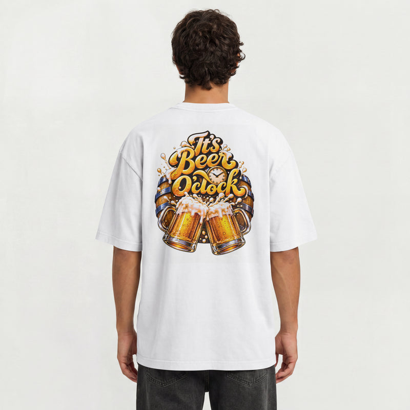 UNISEX TRENDY STREEWEAR OVERSIZED T SHIRT - BEER O CLOCK