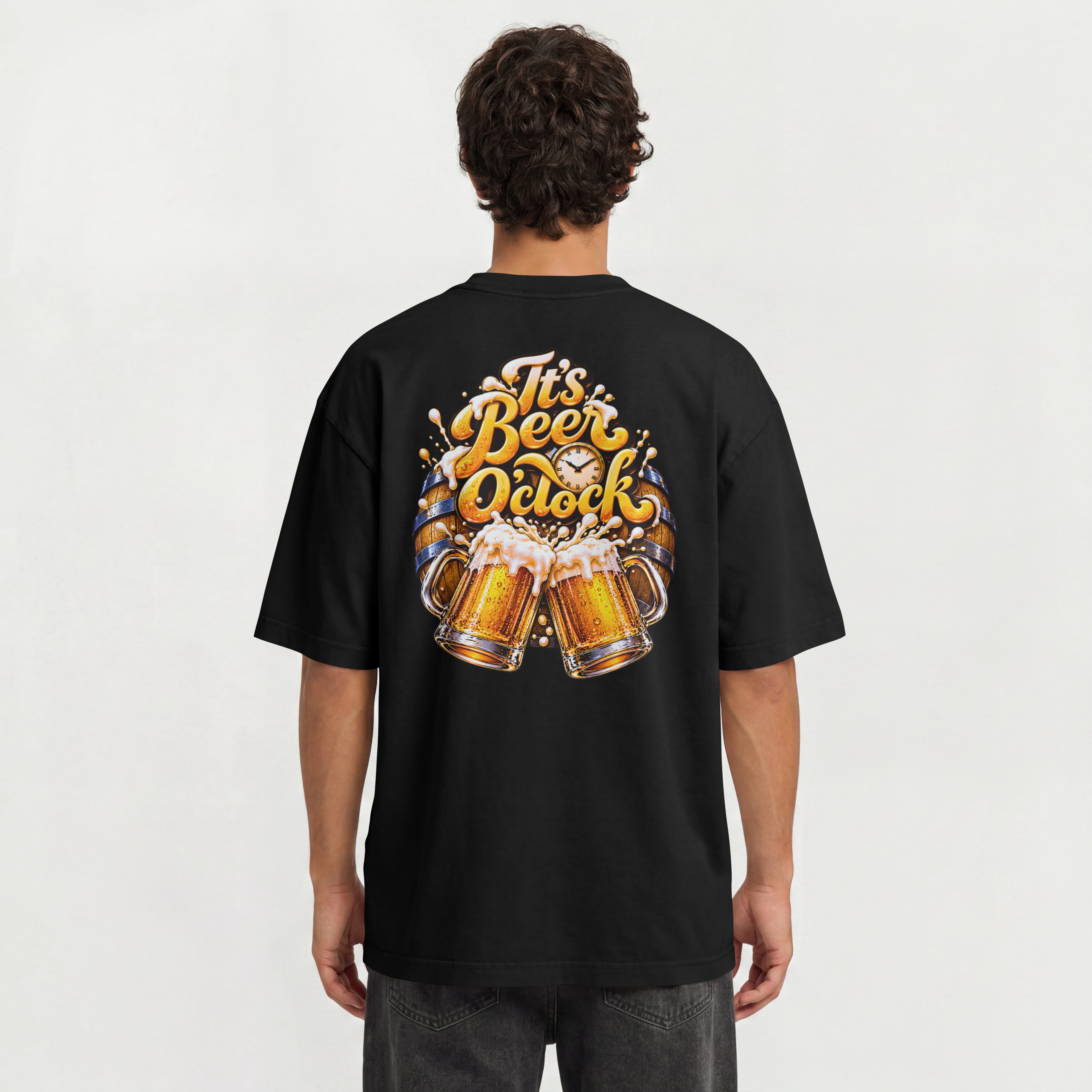UNISEX TRENDY STREEWEAR OVERSIZED T SHIRT - BEER O CLOCK