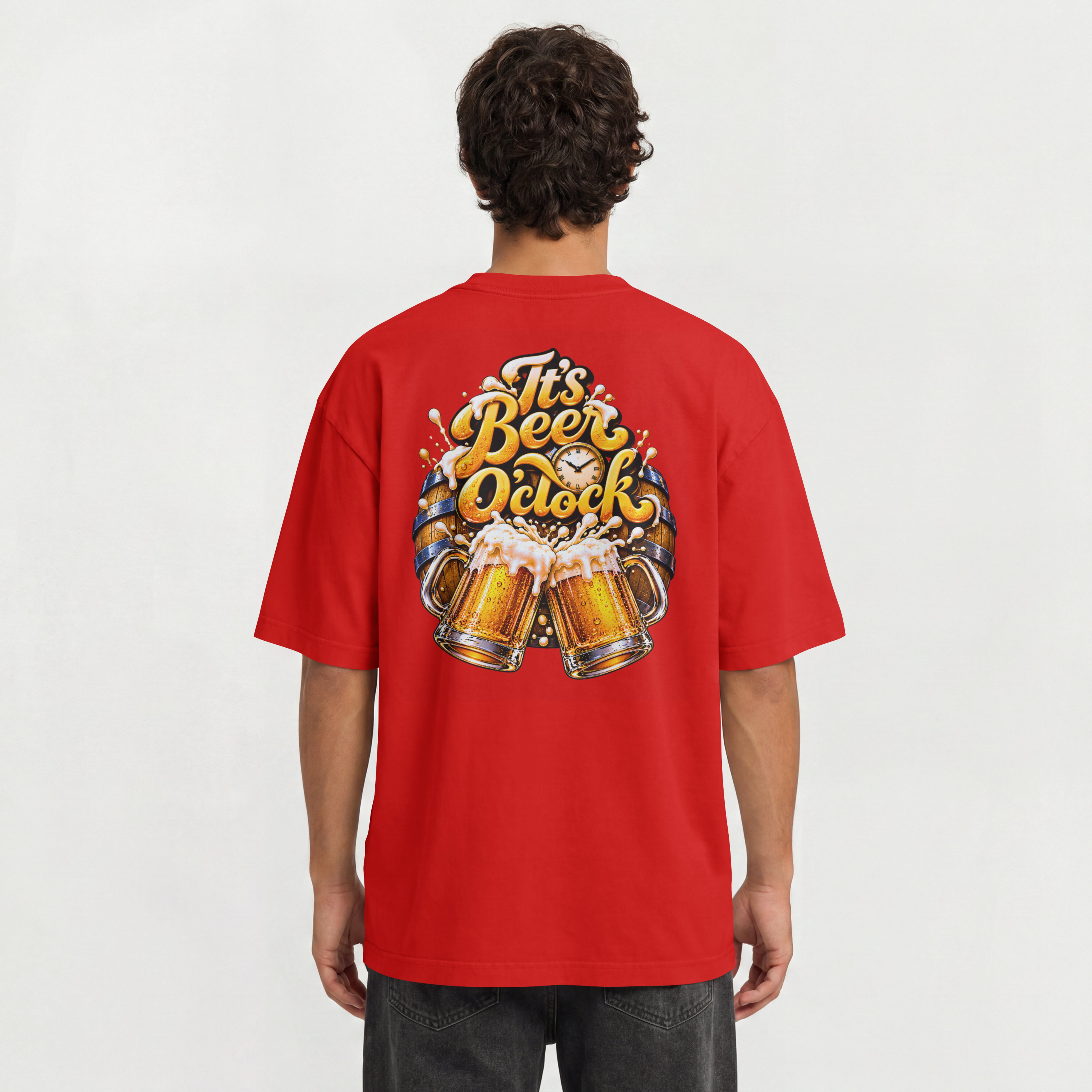 UNISEX TRENDY STREEWEAR OVERSIZED T SHIRT - BEER O CLOCK