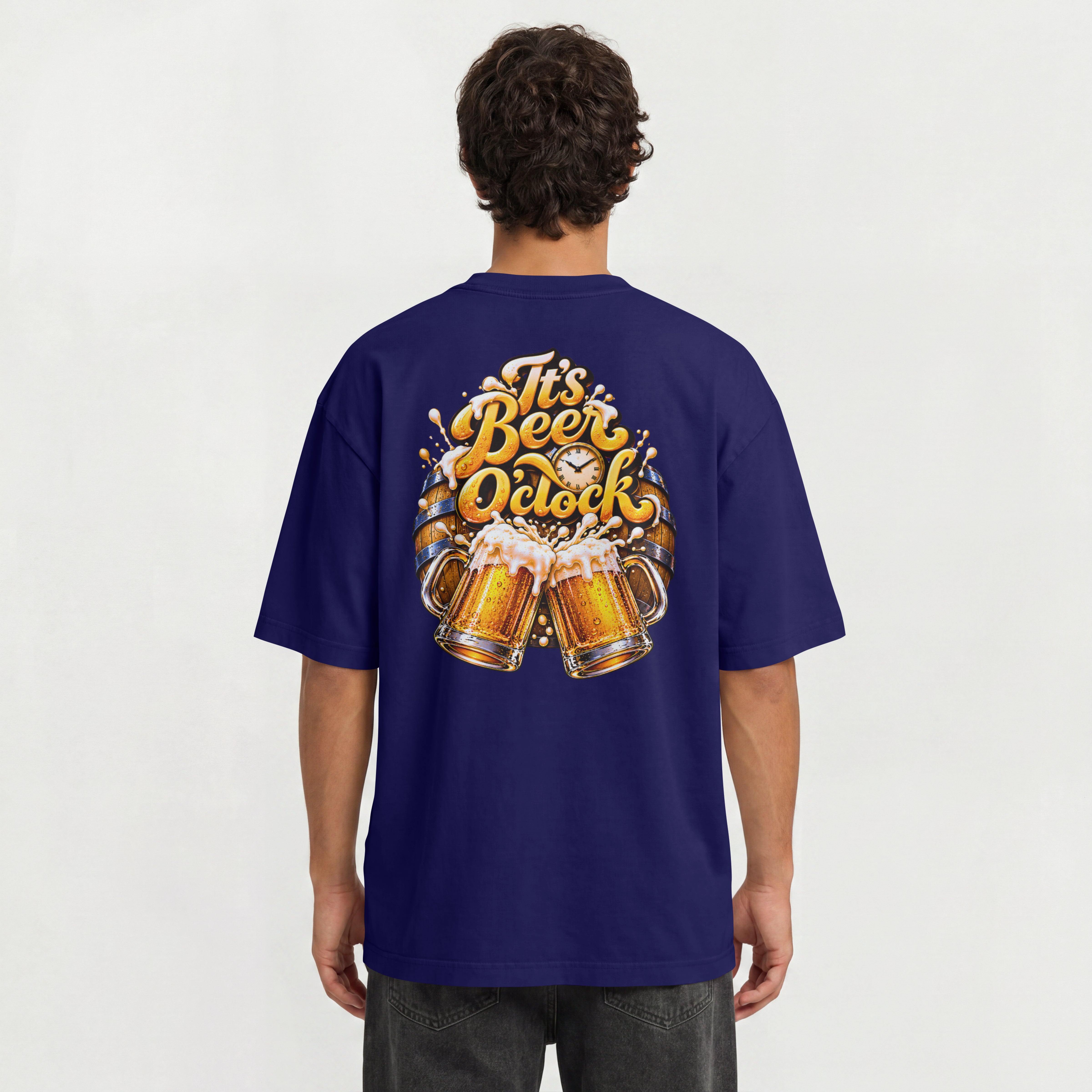 UNISEX TRENDY STREEWEAR OVERSIZED T SHIRT - BEER O CLOCK