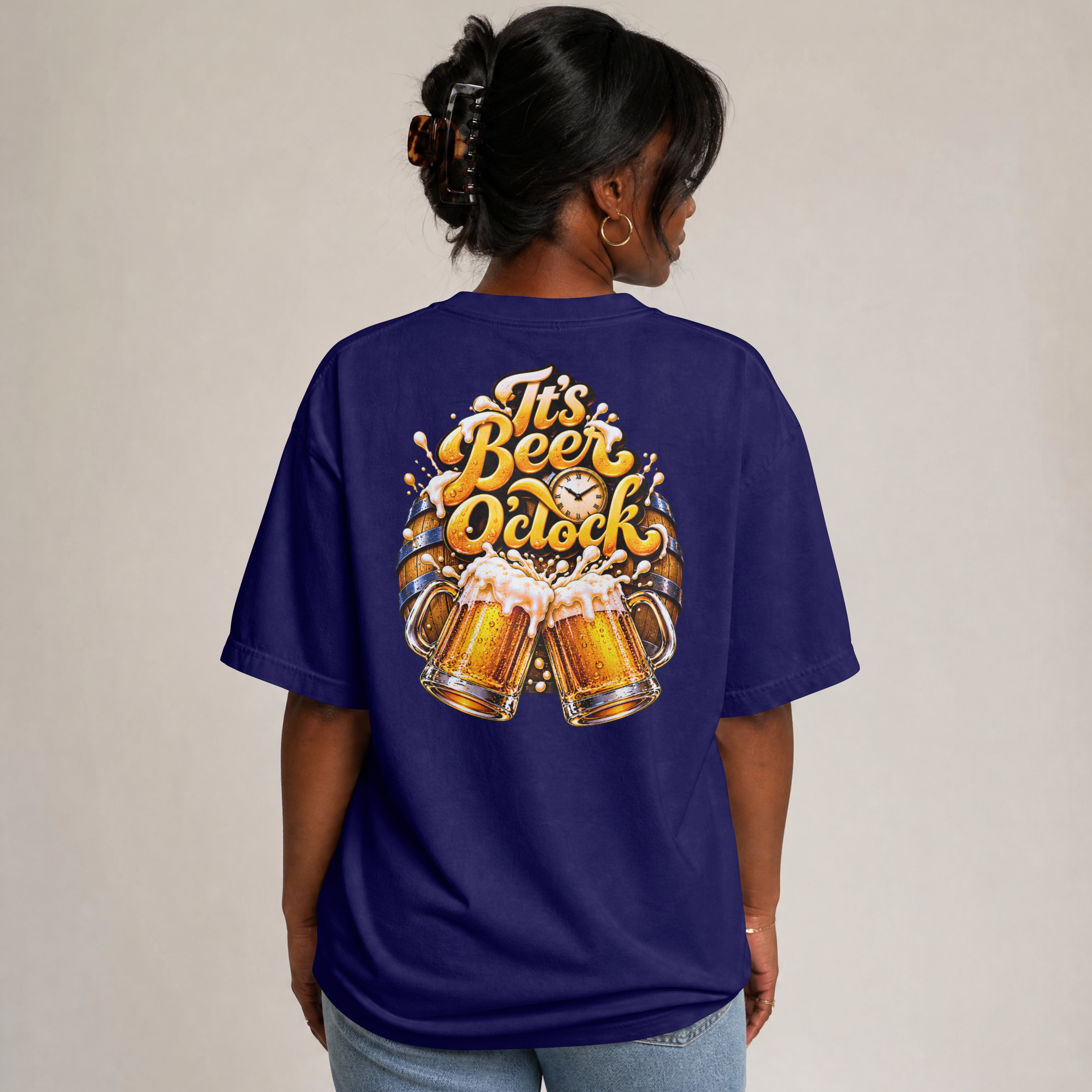 UNISEX TRENDY STREEWEAR OVERSIZED T SHIRT - BEER O CLOCK