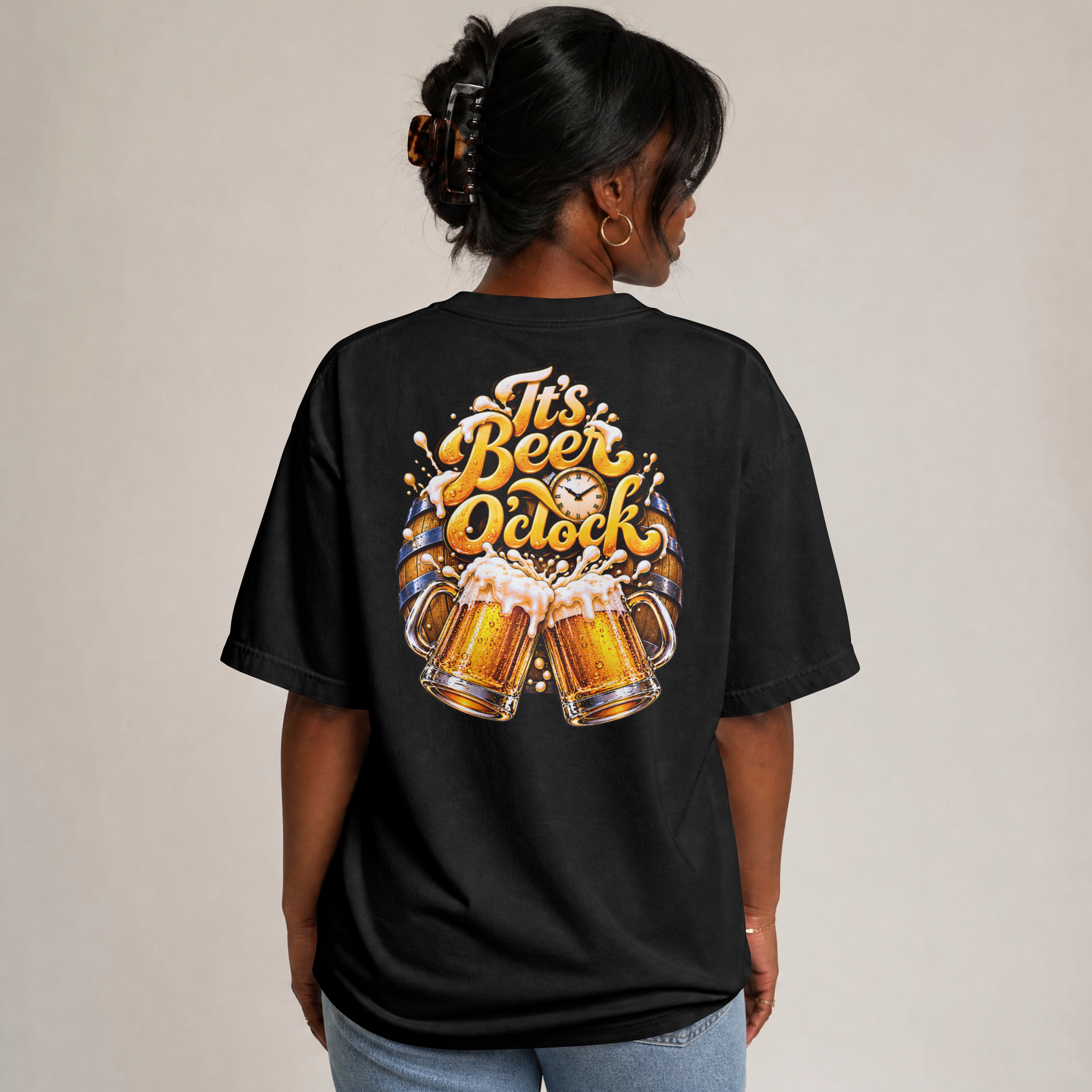 UNISEX TRENDY STREEWEAR OVERSIZED T SHIRT - BEER O CLOCK