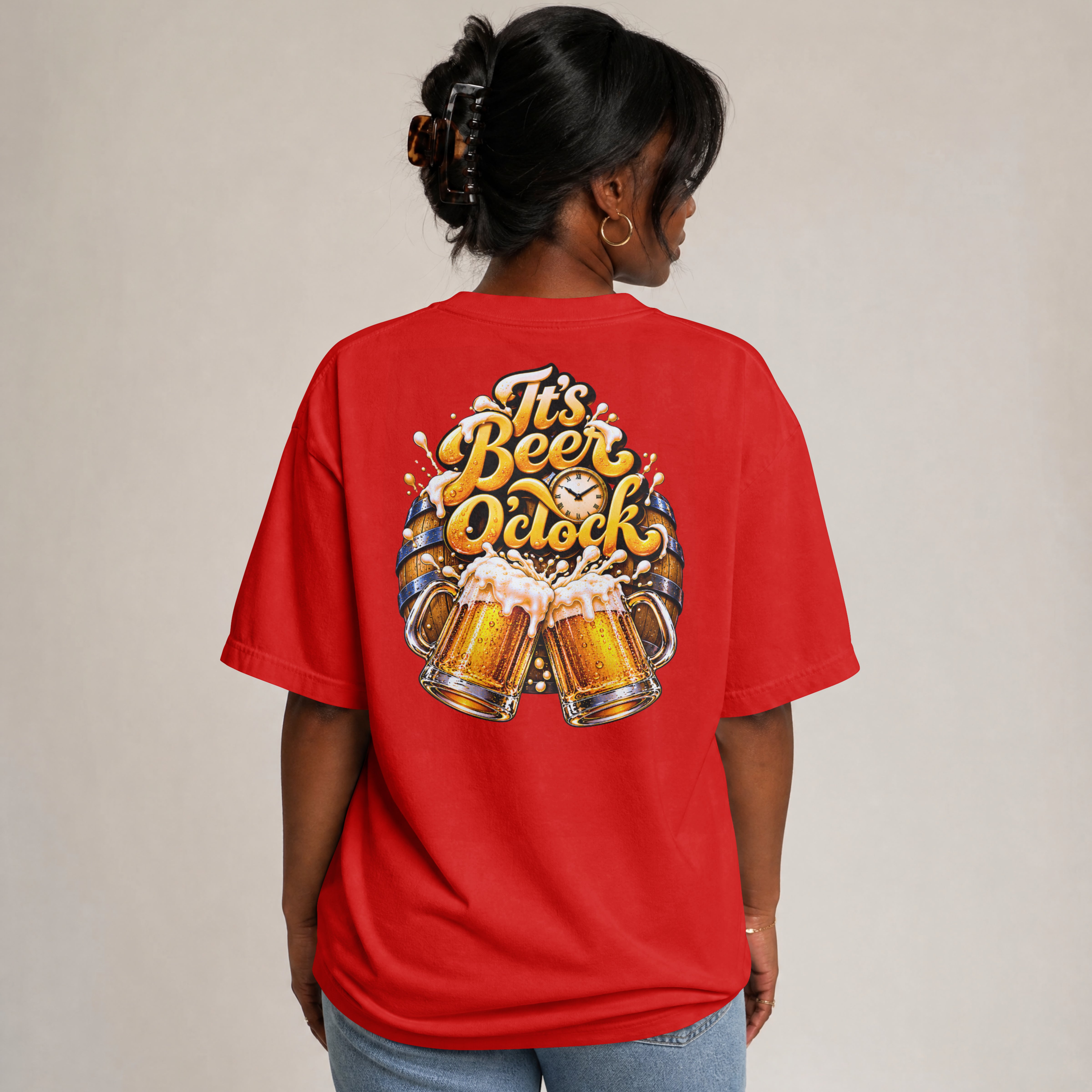 UNISEX TRENDY STREEWEAR OVERSIZED T SHIRT - BEER O CLOCK