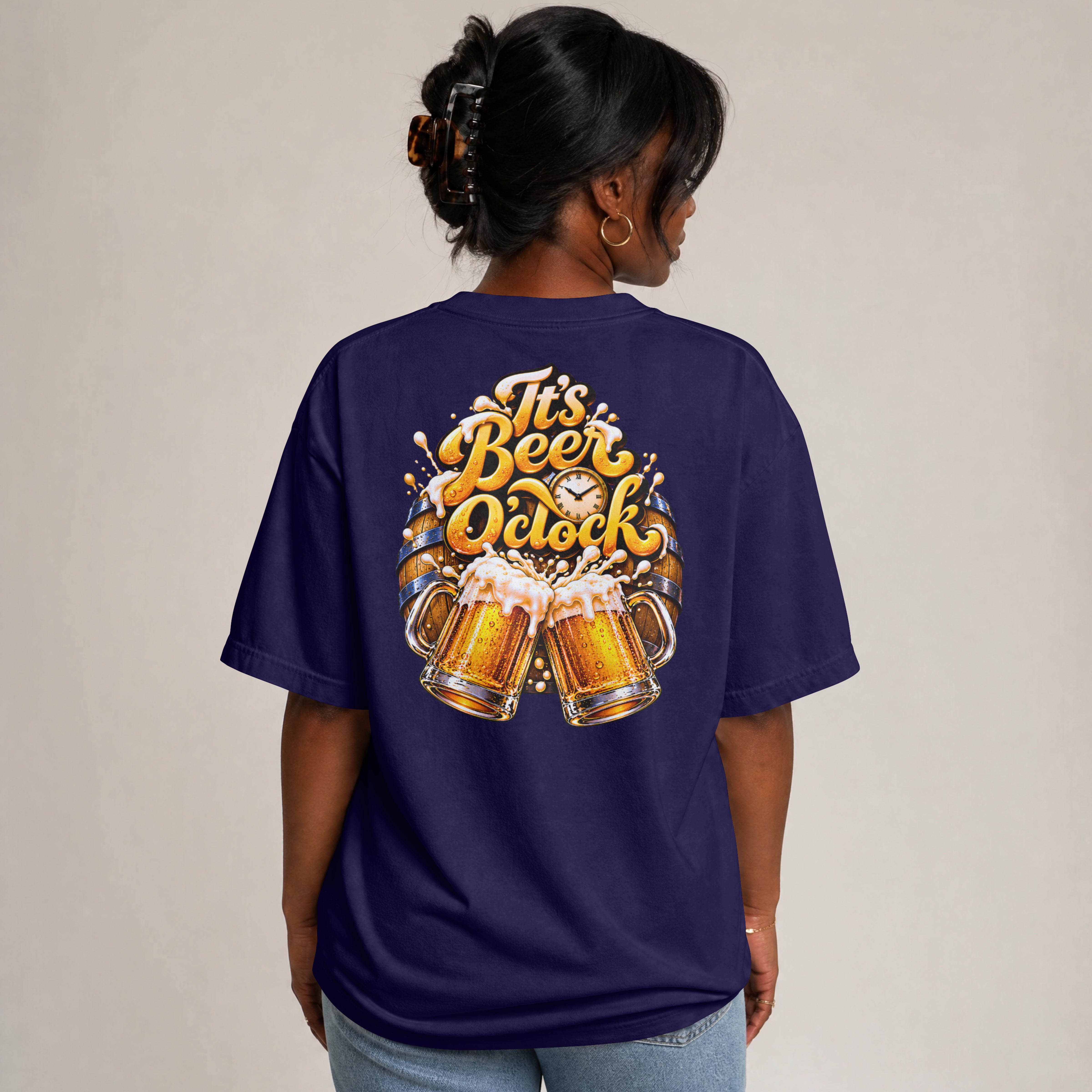 UNISEX TRENDY STREEWEAR OVERSIZED T SHIRT - BEER O CLOCK