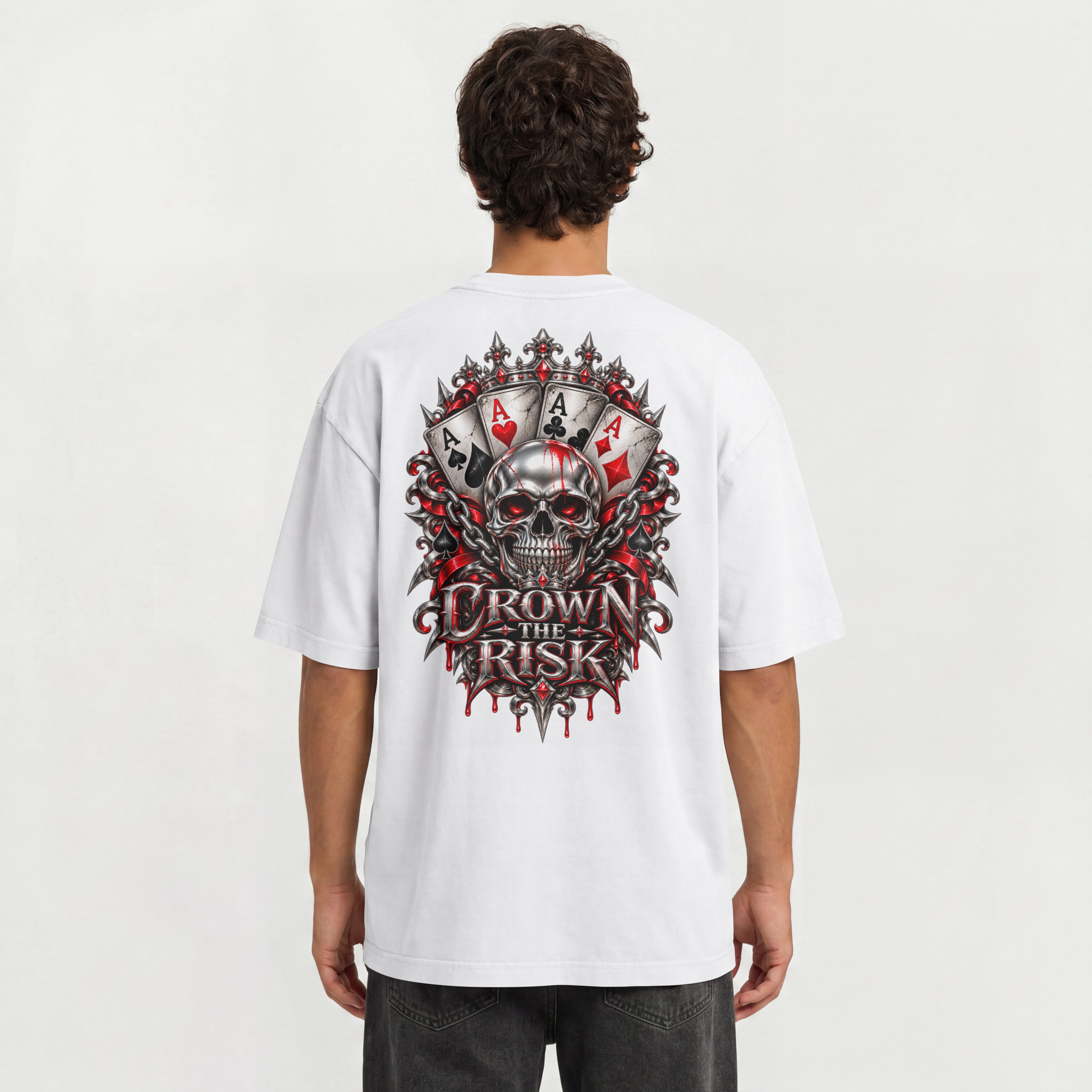 MENS STREETWEAR OVERSIZED T SHIRT - CROWN THE RISK