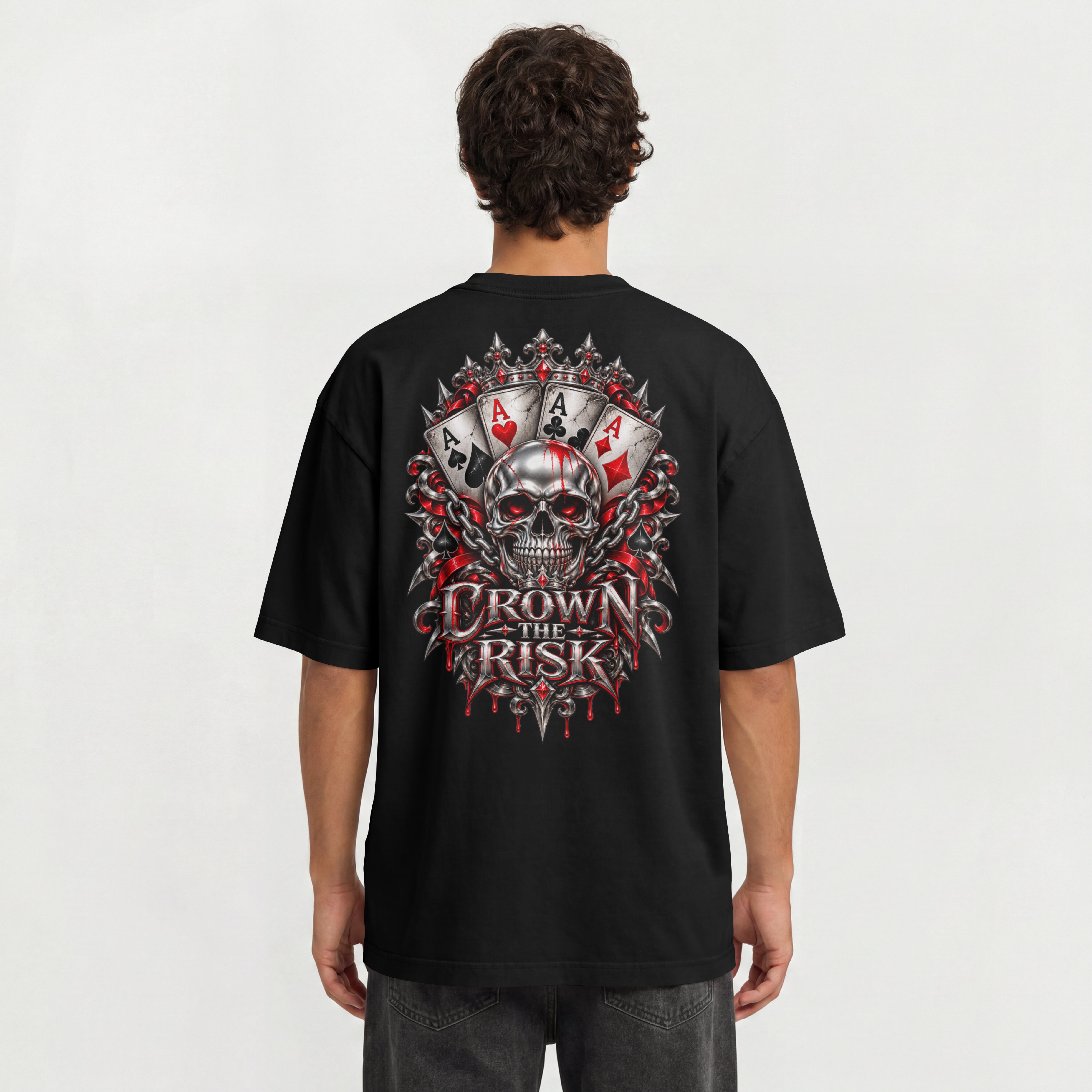 MENS STREETWEAR OVERSIZED T SHIRT - CROWN THE RISK