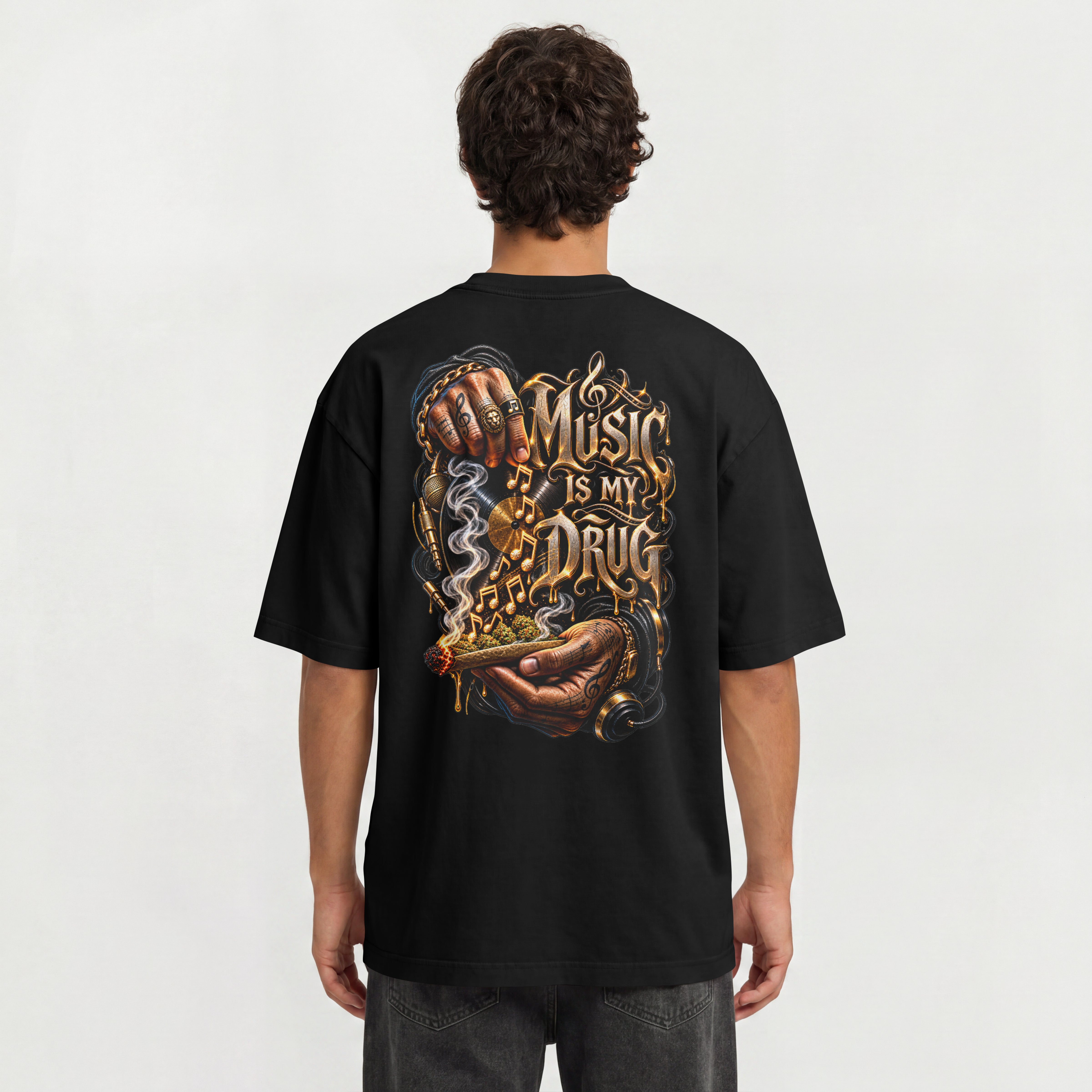 UNISEX STREETWEAR OVERSIZED T SHIRT - MUSIC IS MY DRUG