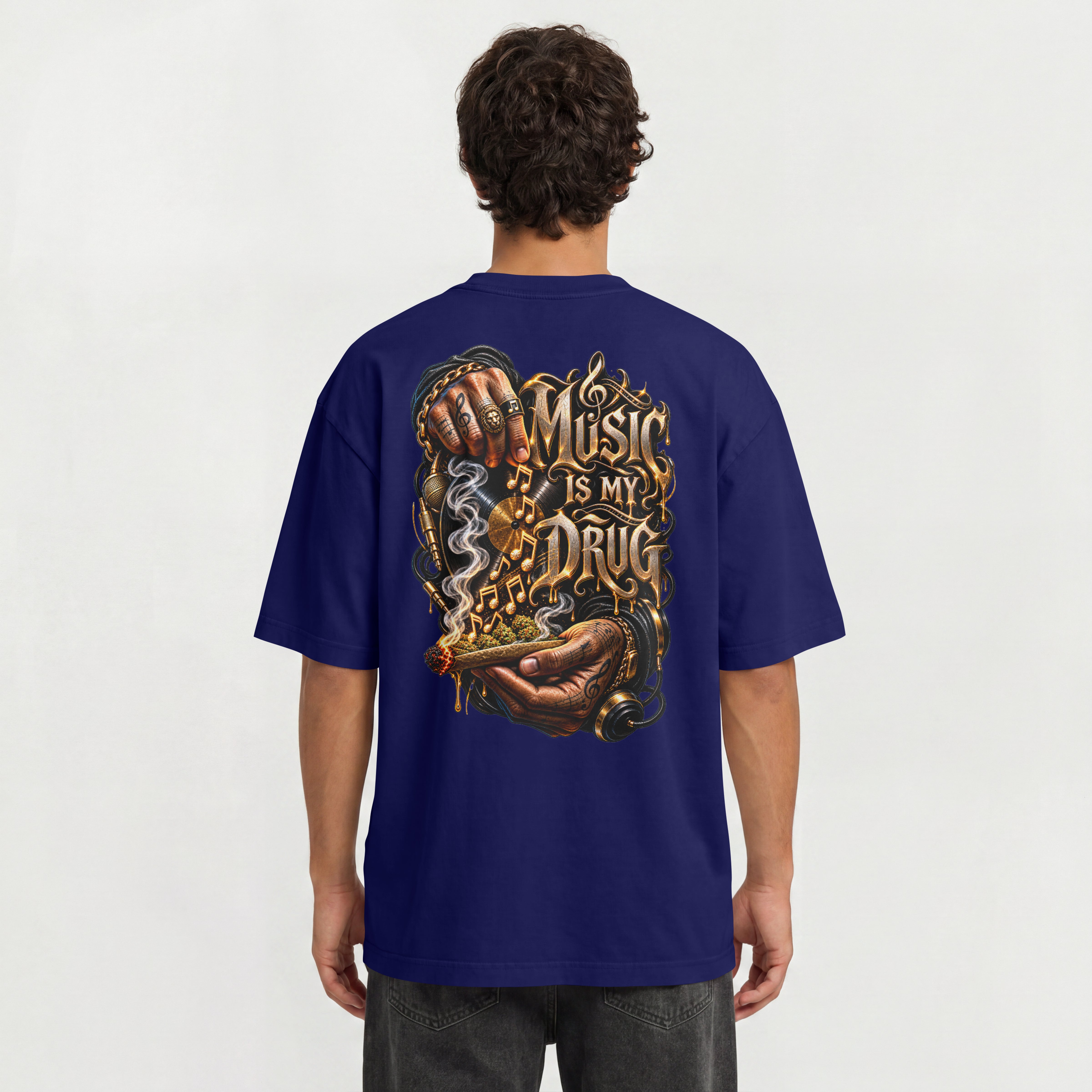 UNISEX STREETWEAR OVERSIZED T SHIRT - MUSIC IS MY DRUG