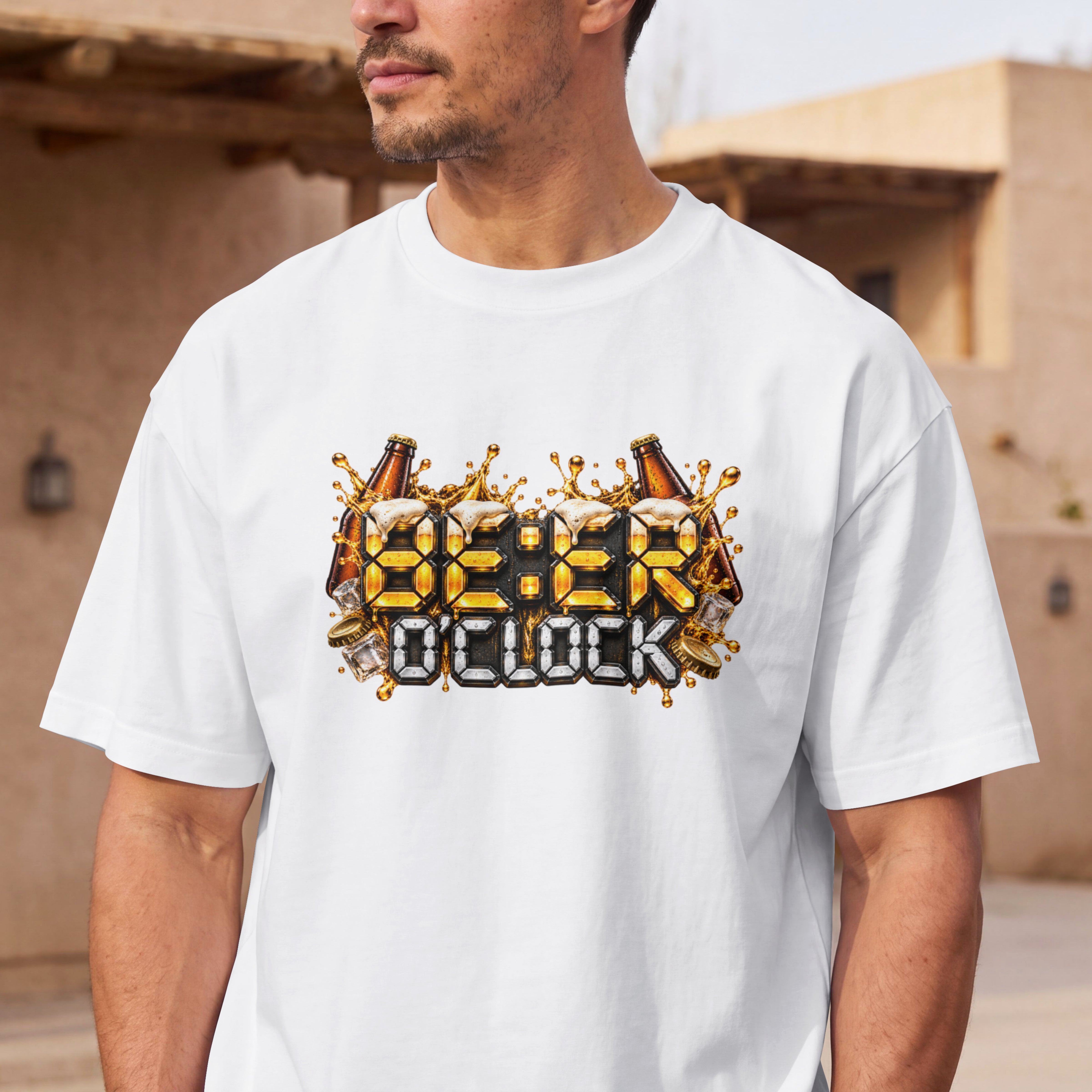 UNISEX WEEKEND STYLE OVERSIZED T SHIRT - BEER O CLOCK