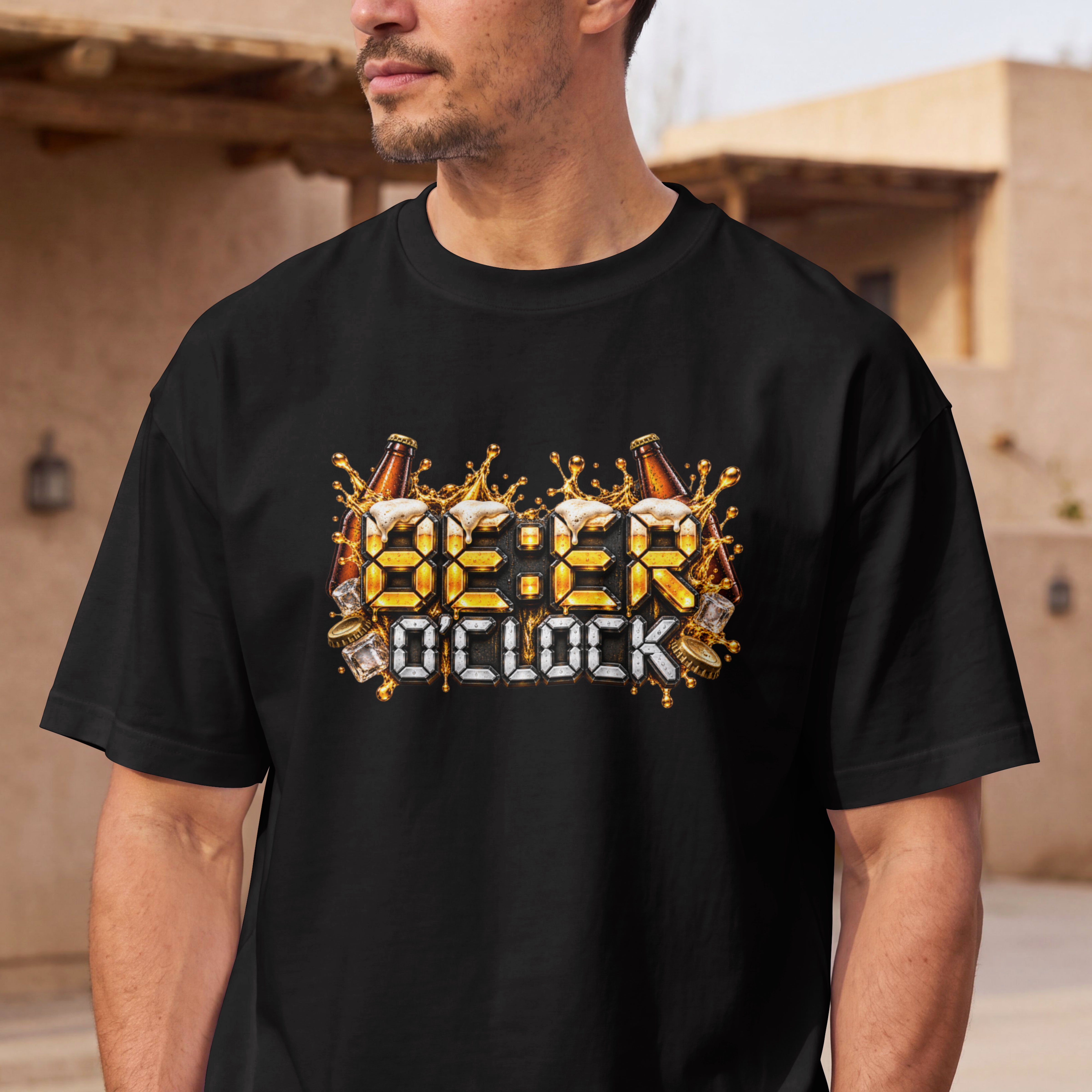 UNISEX WEEKEND STYLE OVERSIZED T SHIRT - BEER O CLOCK