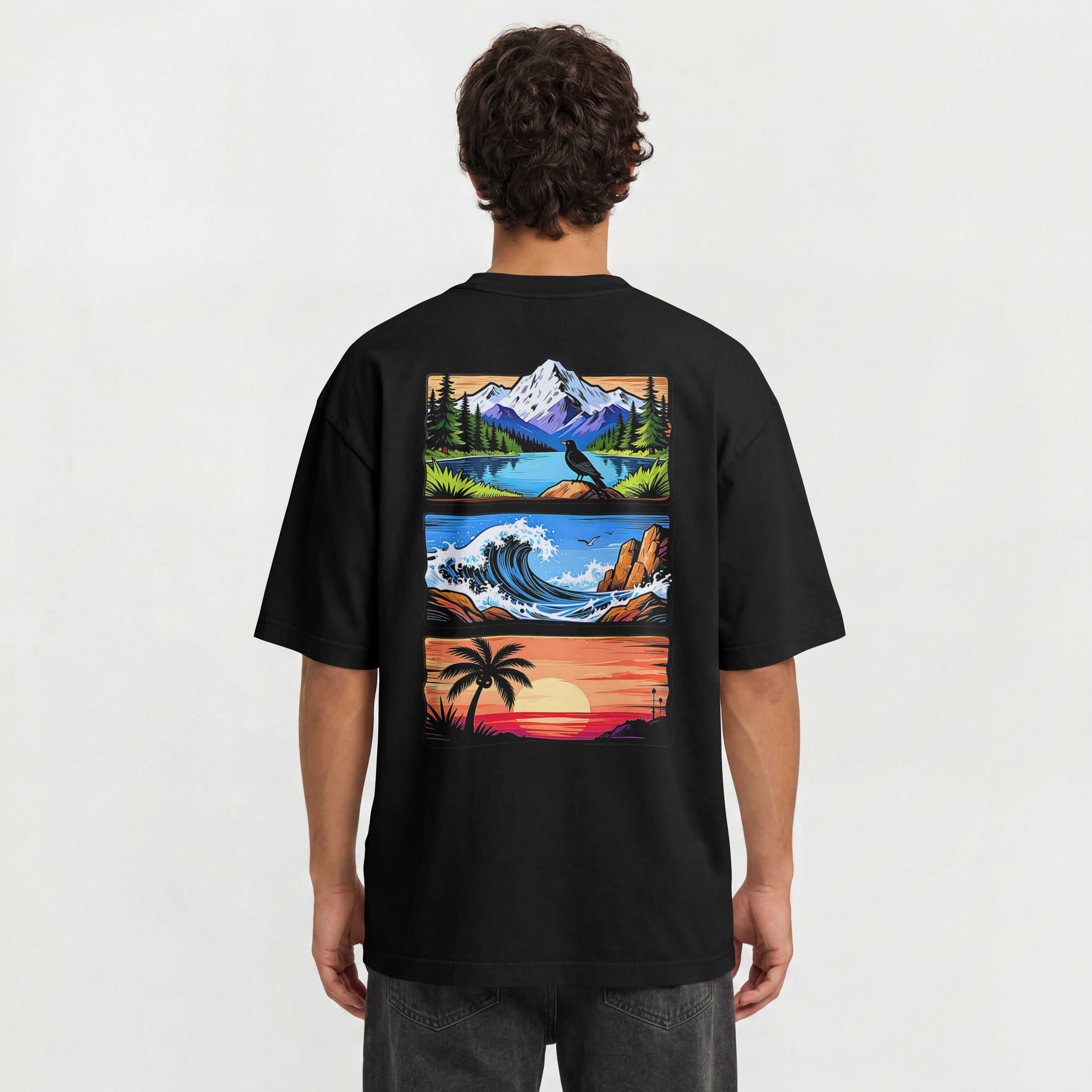 MENS OUTING WEAR OVERSIZED T SHIRT - SUNSET,BEACH,MOUNTAINS