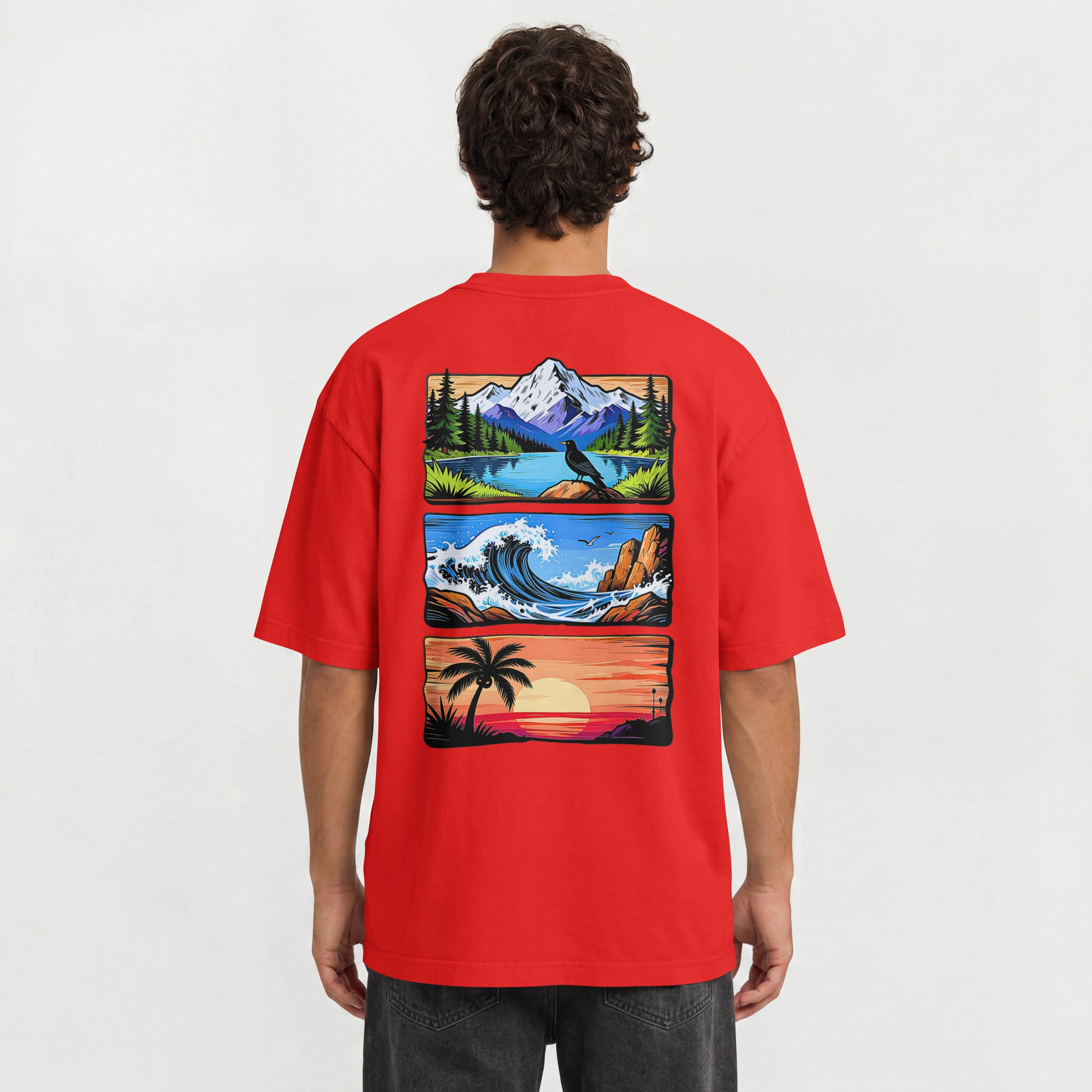 MENS OUTING WEAR OVERSIZED T SHIRT - SUNSET,BEACH,MOUNTAINS