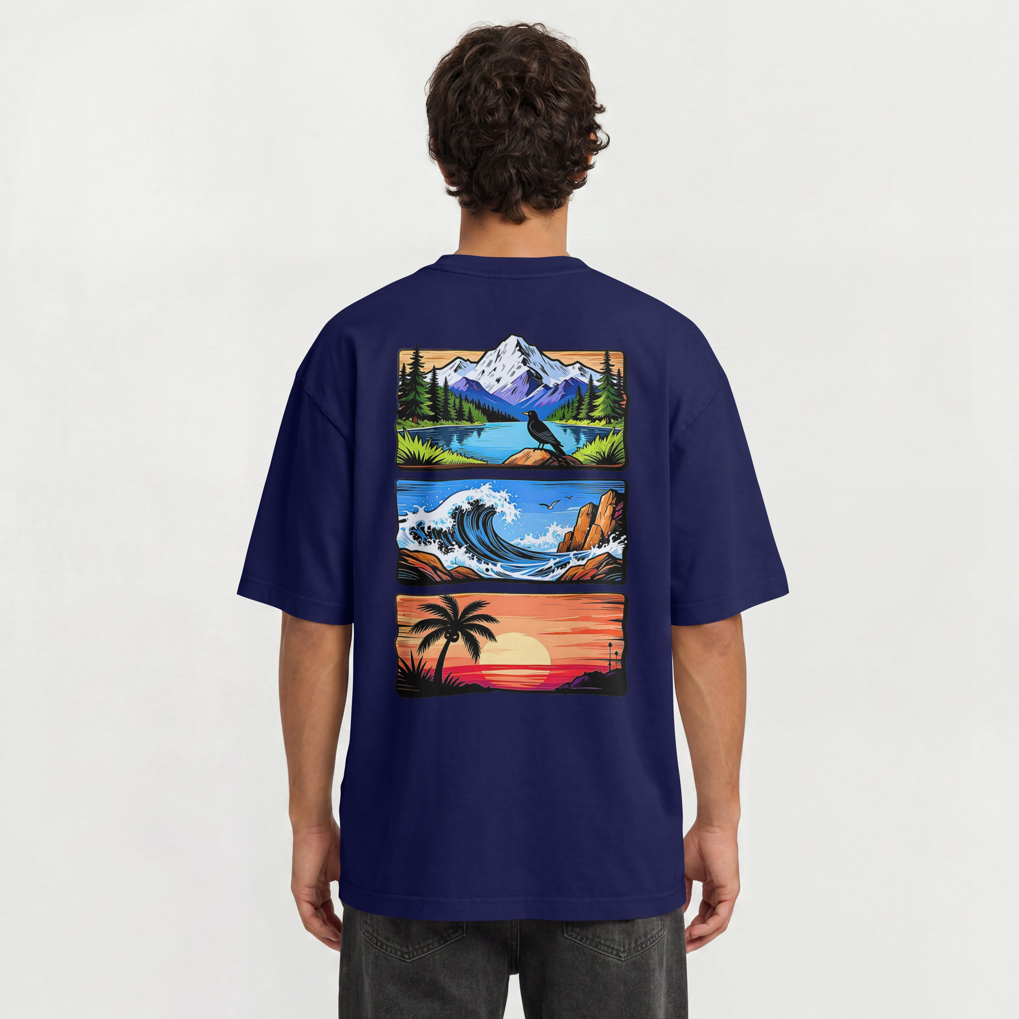 MENS OUTING WEAR OVERSIZED T SHIRT - SUNSET,BEACH,MOUNTAINS