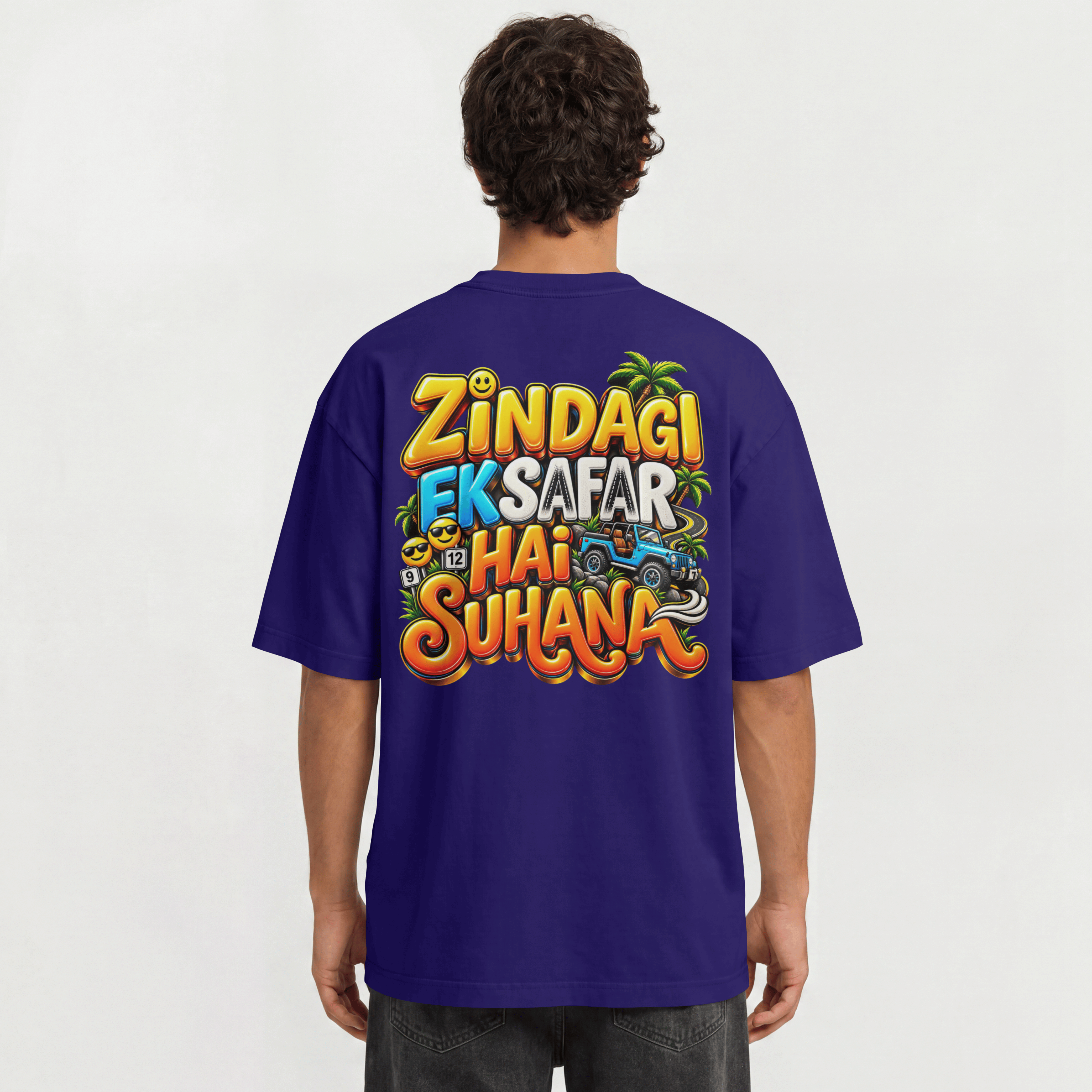 MENS TRENDY HINDI SLOGAN OVERSIZED T SHIRT - ZINDAGI